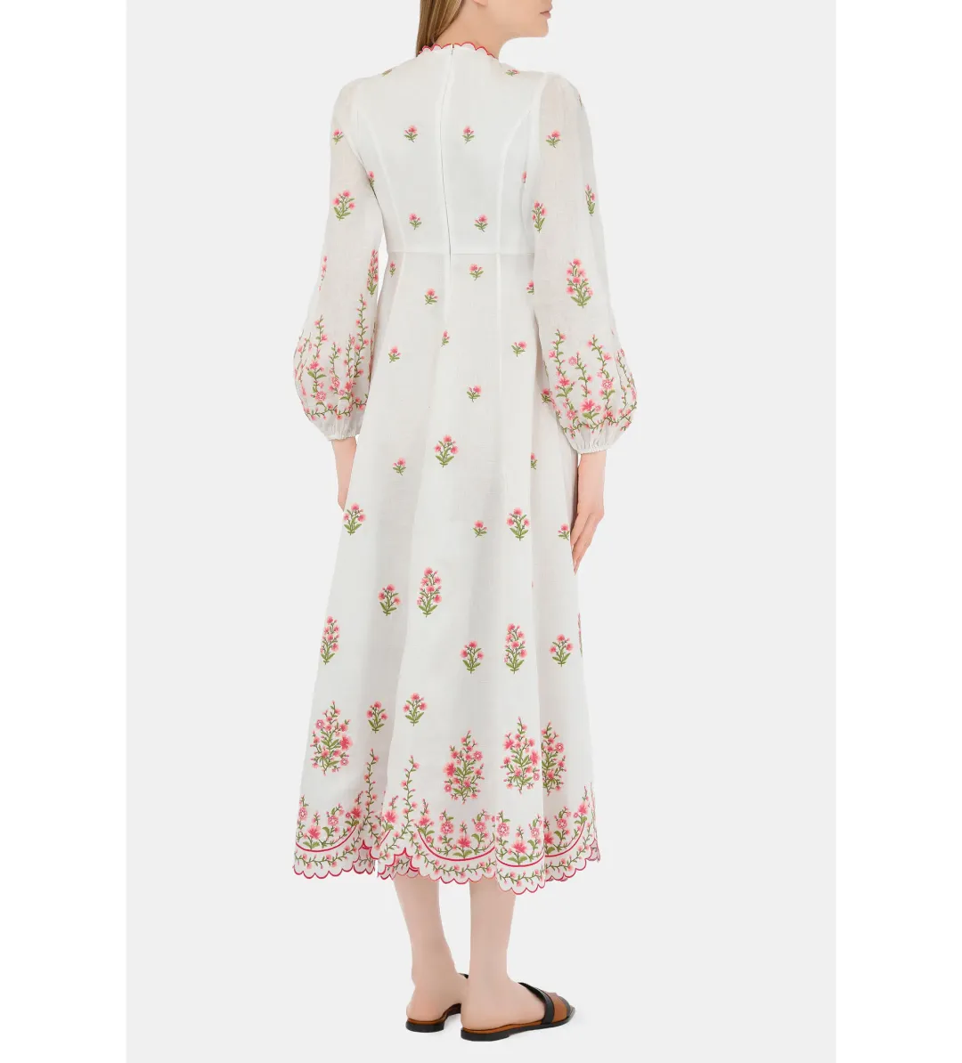Zimmerman Poppy Floral Midi Dress in Pink Embroidery Size 1 / AU 10 for rent on The Volte - main image