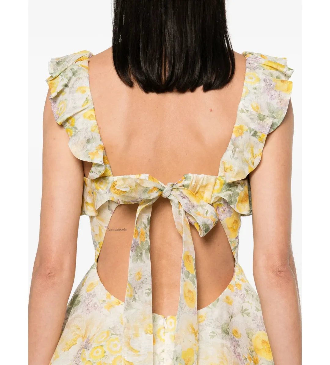 Zimmermann Harmony Frilled Mini Dress in Citrus Garden Print Size o / AU 8 for rent on The Volte - main image
