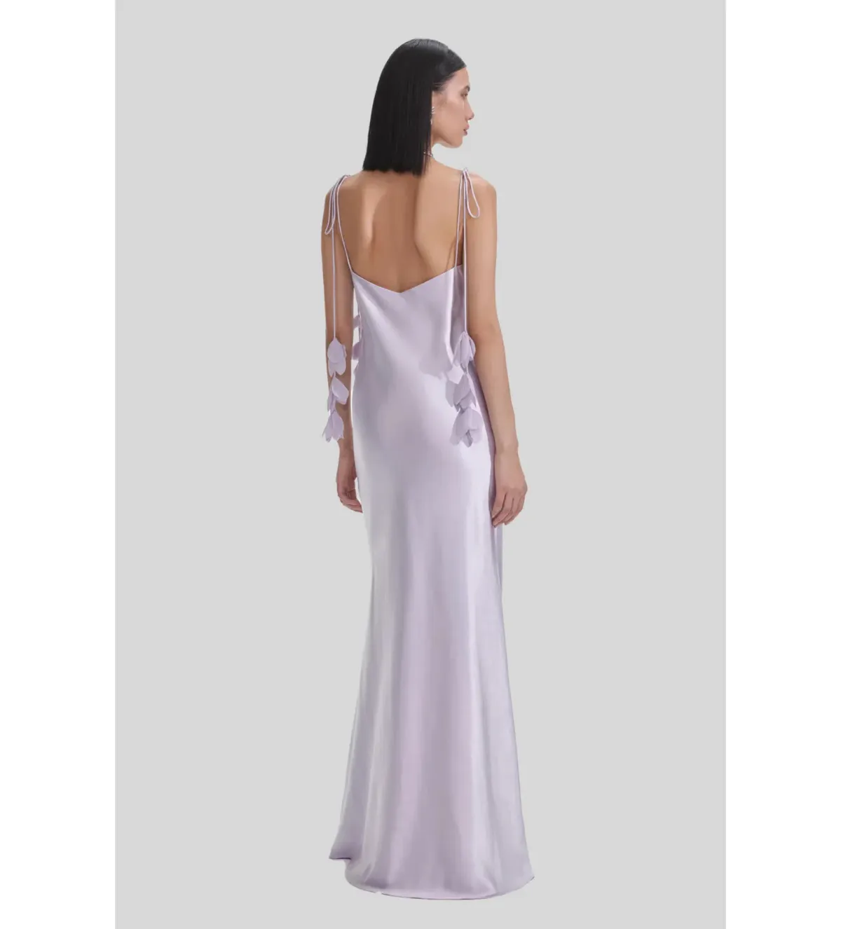 Self Portrait Flower Satin Maxi Dress Lilac Size 8 - Image 3
