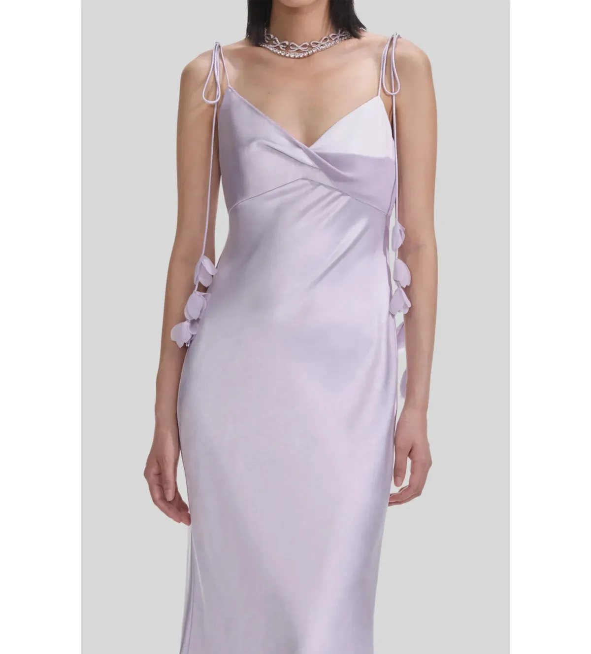 Self Portrait Flower Satin Maxi Dress Lilac Size 8 - Image 4