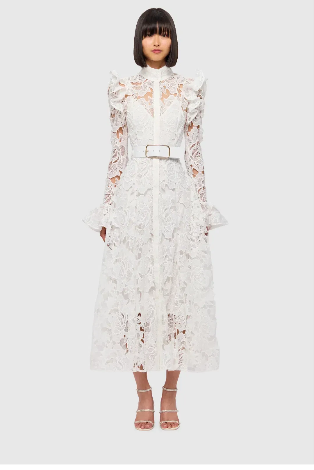Leo Lin Leo Lin Aliyah Lace Butterfly Sleeve Midi Dress Snow Size AU 12 for rent on The Volte - main image