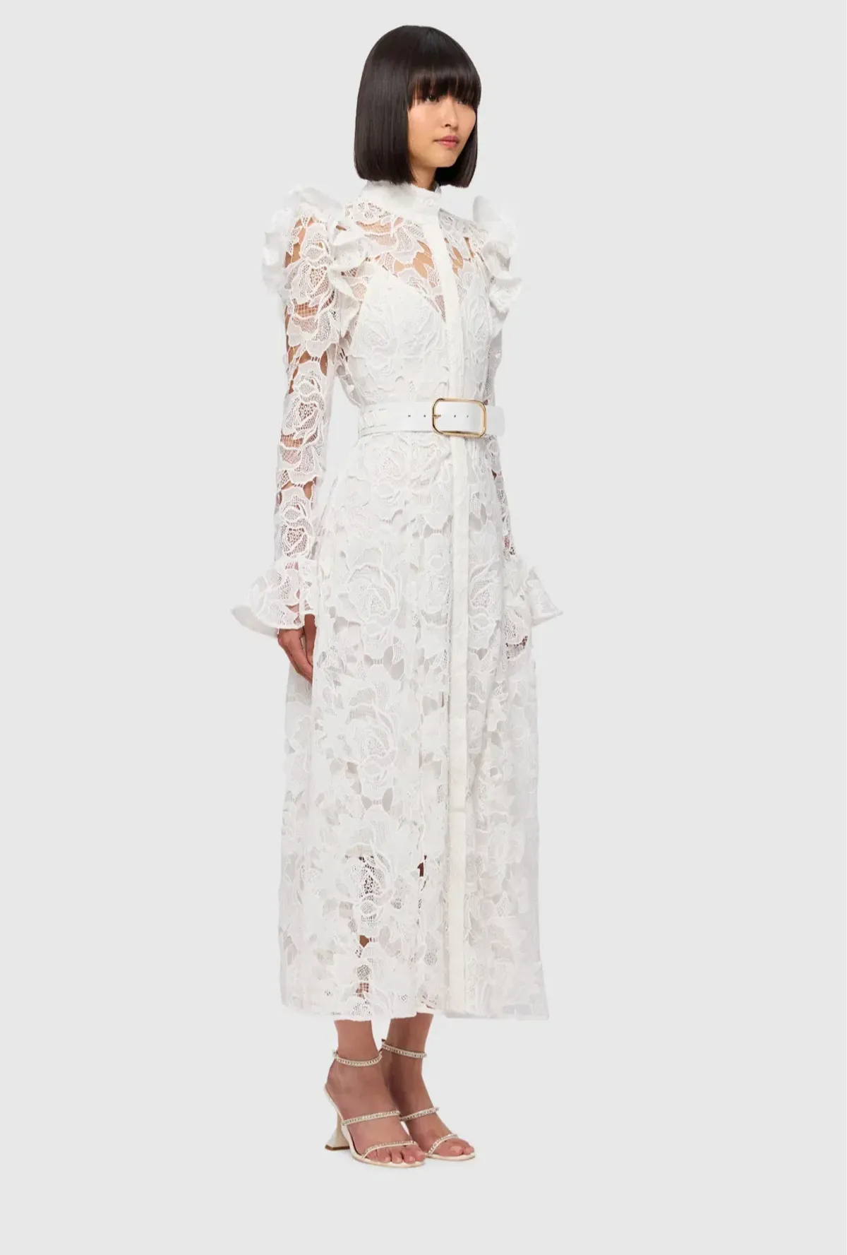 Leo Lin Leo Lin Aliyah Lace Butterfly Sleeve Midi Dress Snow Size AU 12 - Image 3