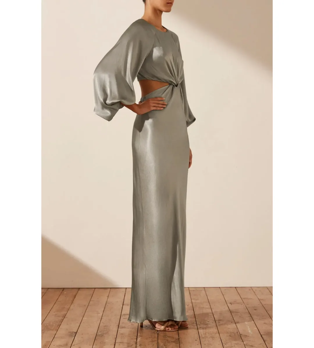 Shona Joy La Lune Twist Front Cut Out Maxi Sage Size 10 for rent on The Volte - main image