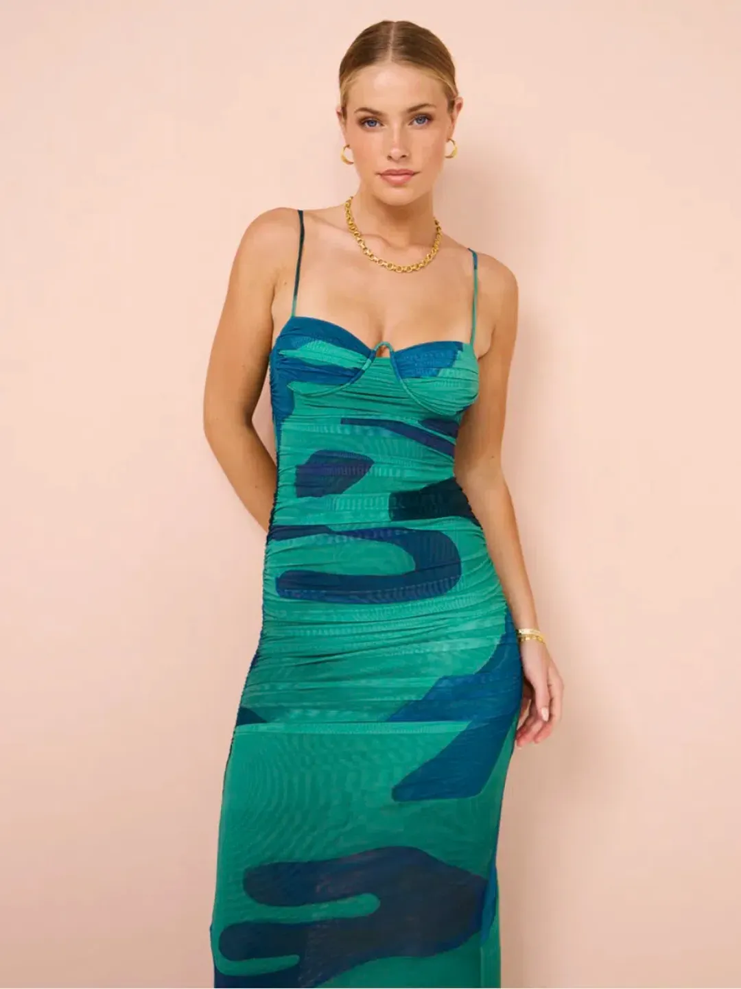 Sir The Label Frankie Gathered Midi Dress Emerald Reflection Size 8 for rent on The Volte - main image