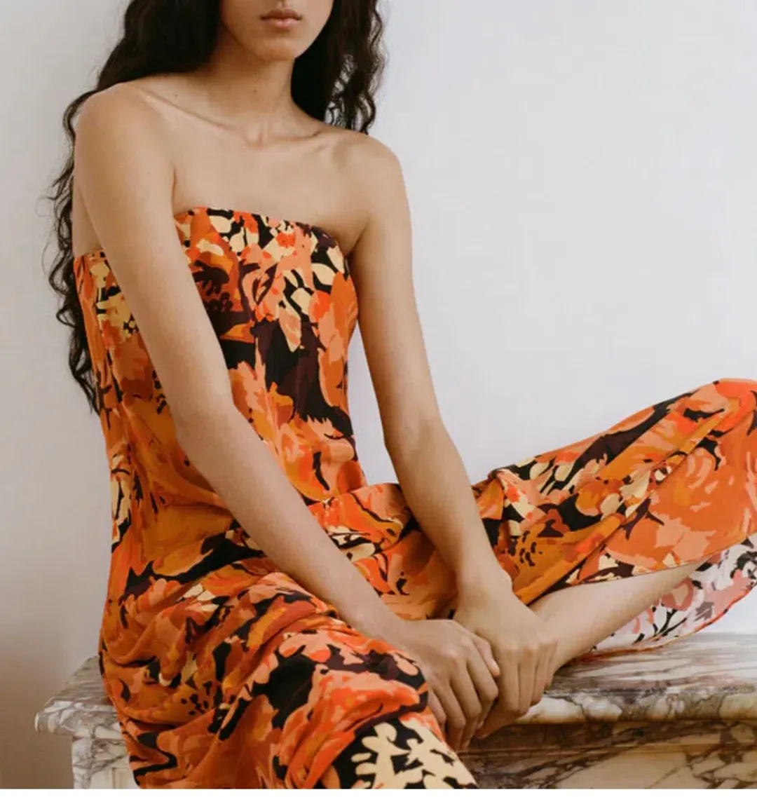 Shona Joy Santos Strapless Maxi Dress in Multi Print Size 6 for rent on The Volte - main image