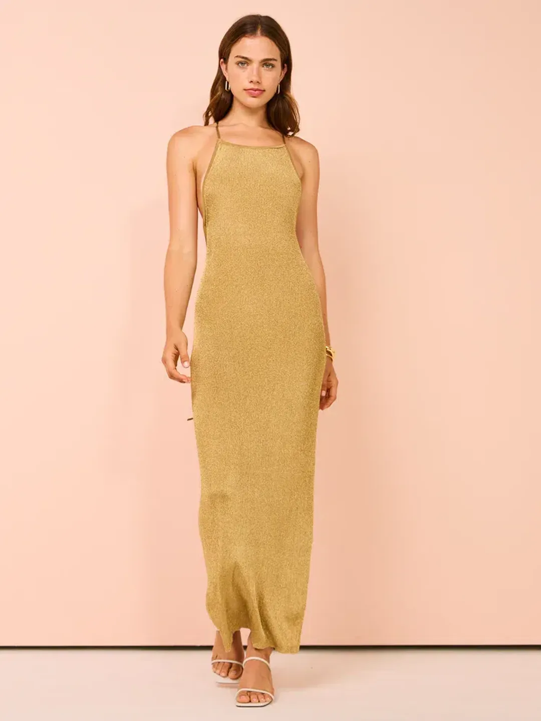 Camilla and Marc Nox Metallic Knit Dress in Gold  Size 10 for rent on The Volte - main image