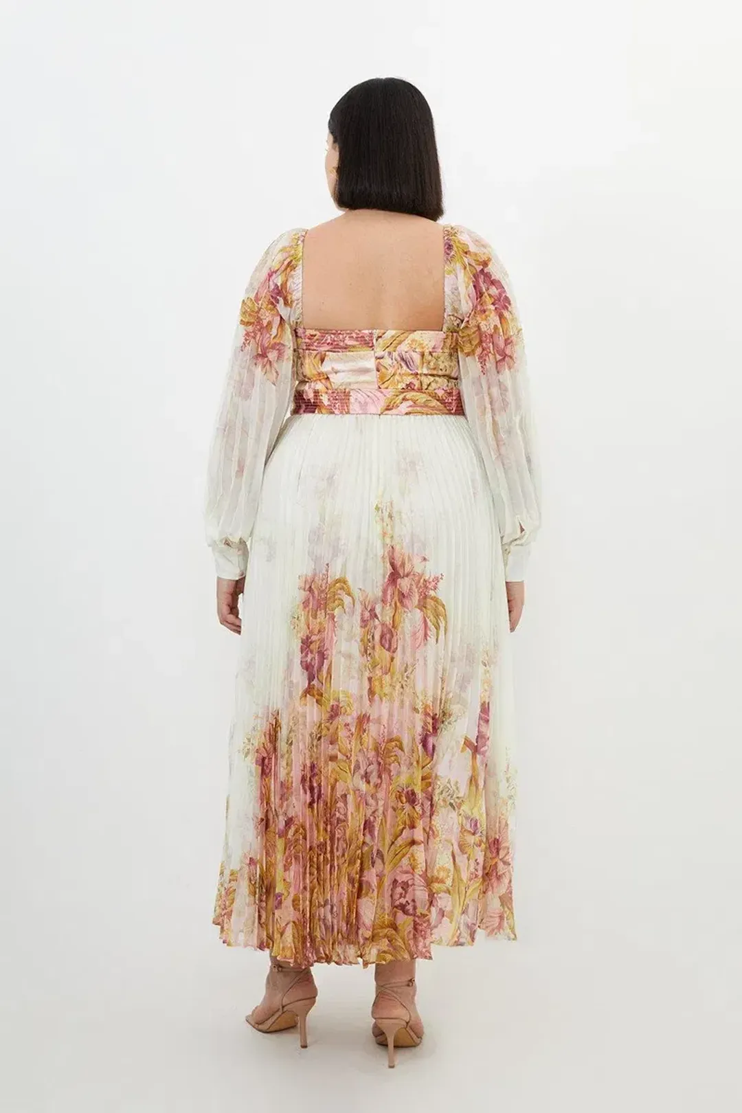 Karen Millen Border Print Floral And Satin Bodice Pleat Woven Maxi Dress Size AU 22 for rent on The Volte - main image