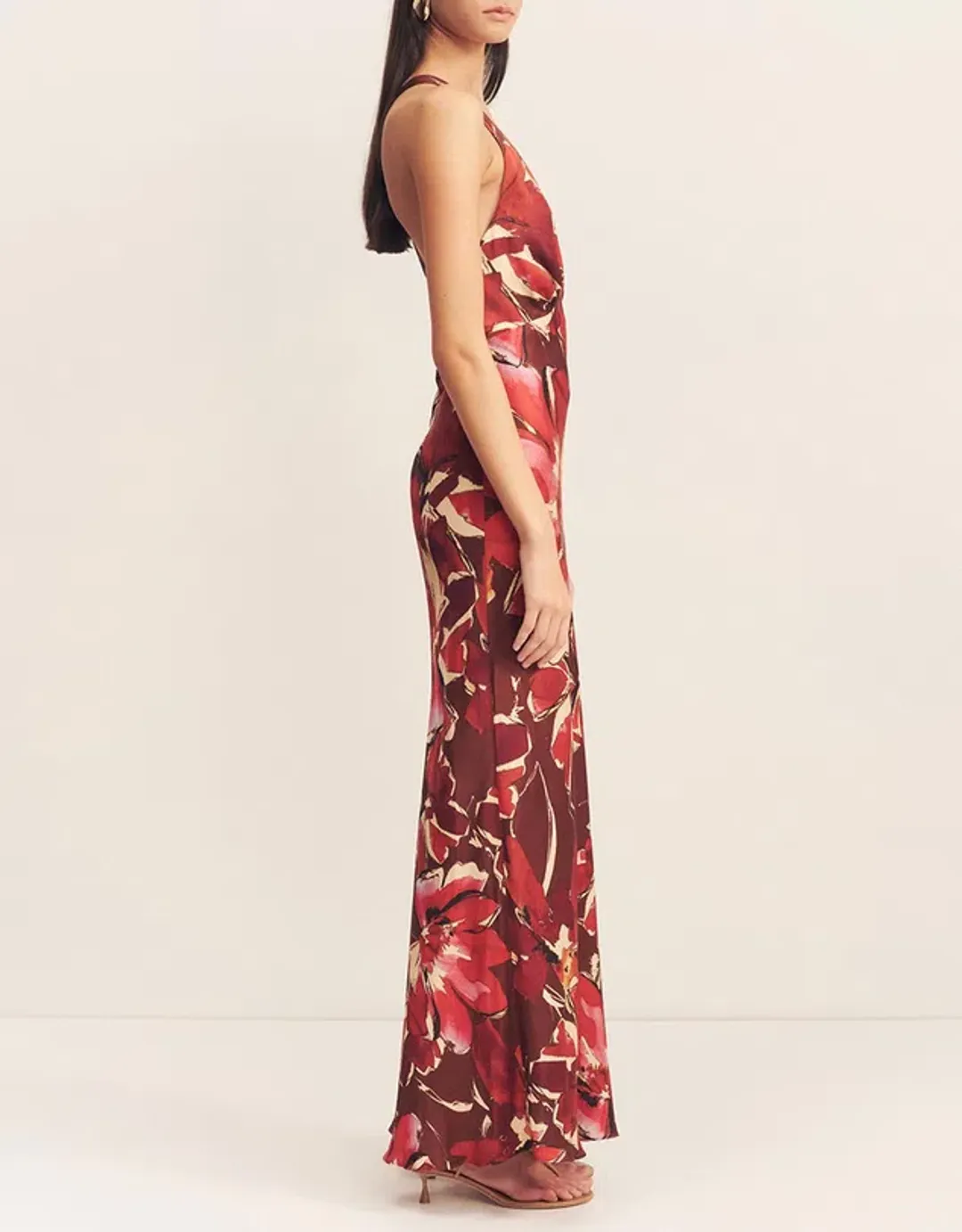 Shona Joy Nolita Plunged Cross Back Maxi Dress Rosewood Floral Size AU 6  for rent on The Volte - main image