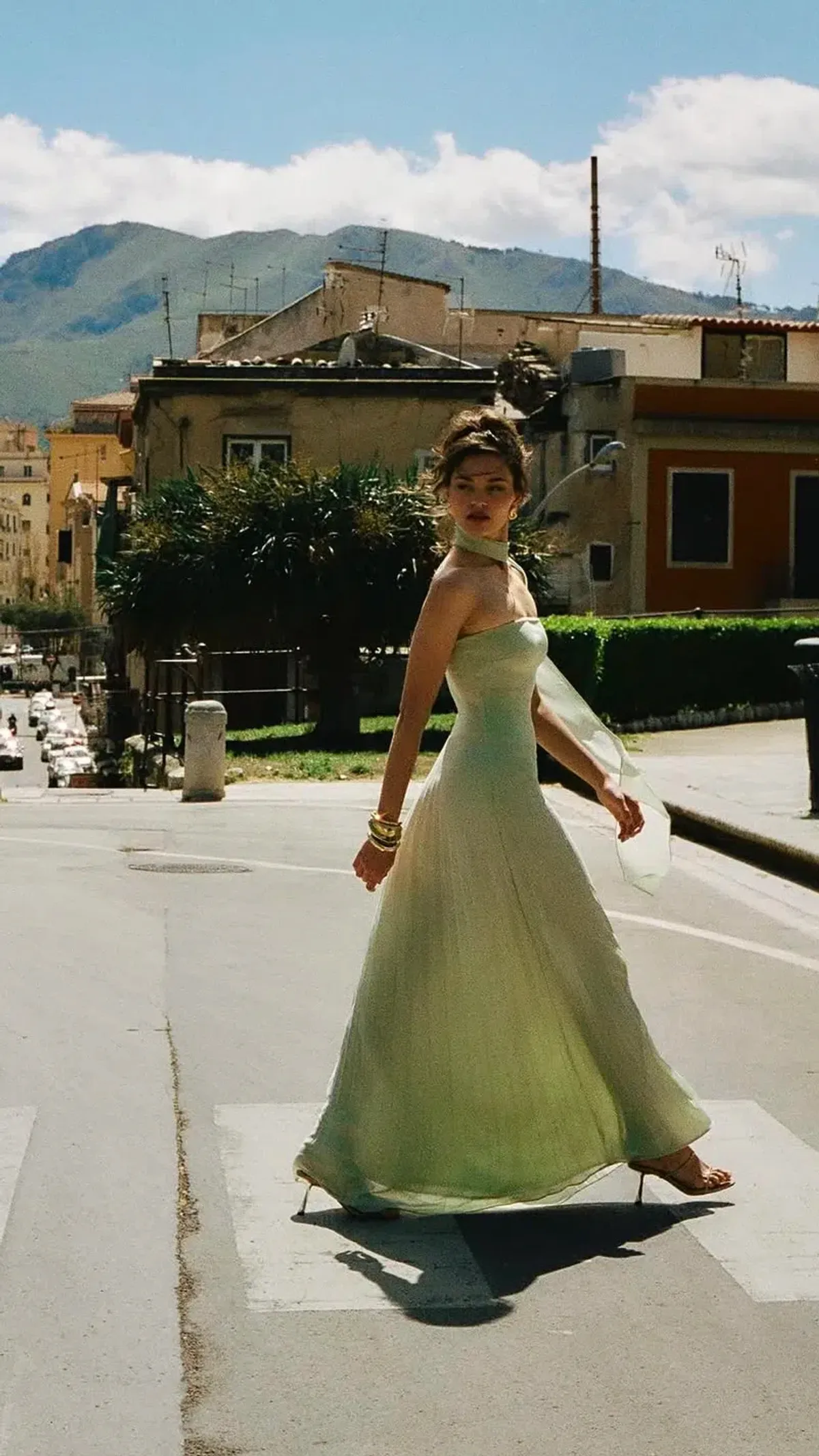 Meshki Chiffon Scarf Maxi Dress Sage Size 10 - Image 3