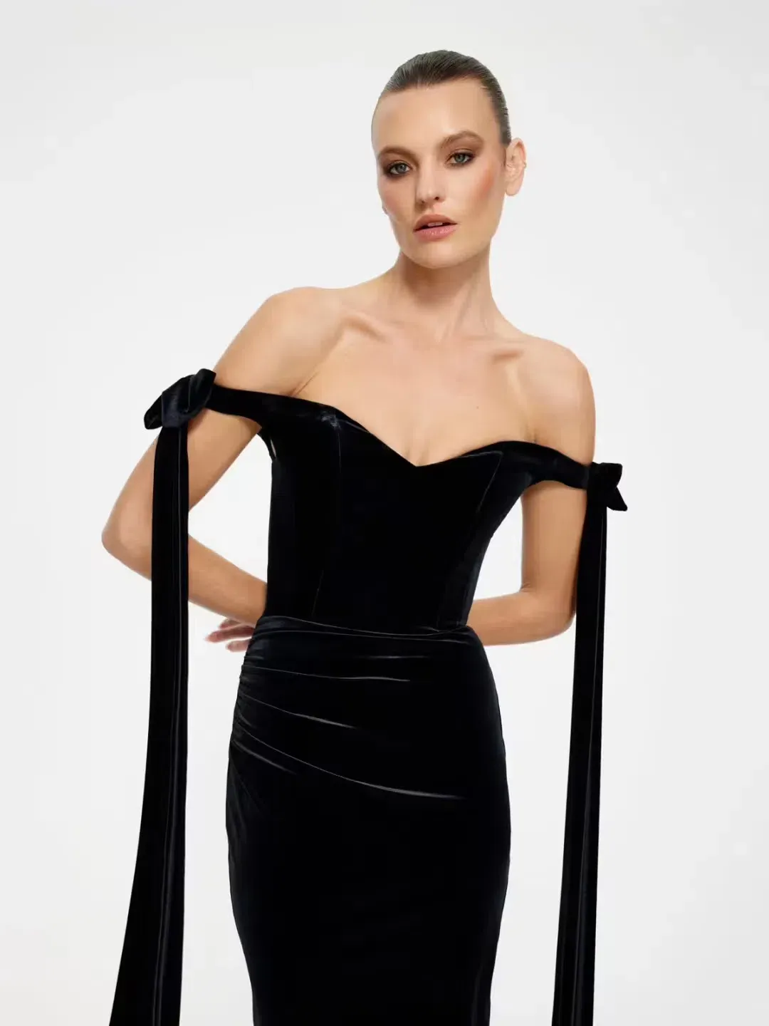 Effie Kats Ginger Gown in Black Velvet Size 10  for rent on The Volte - main image