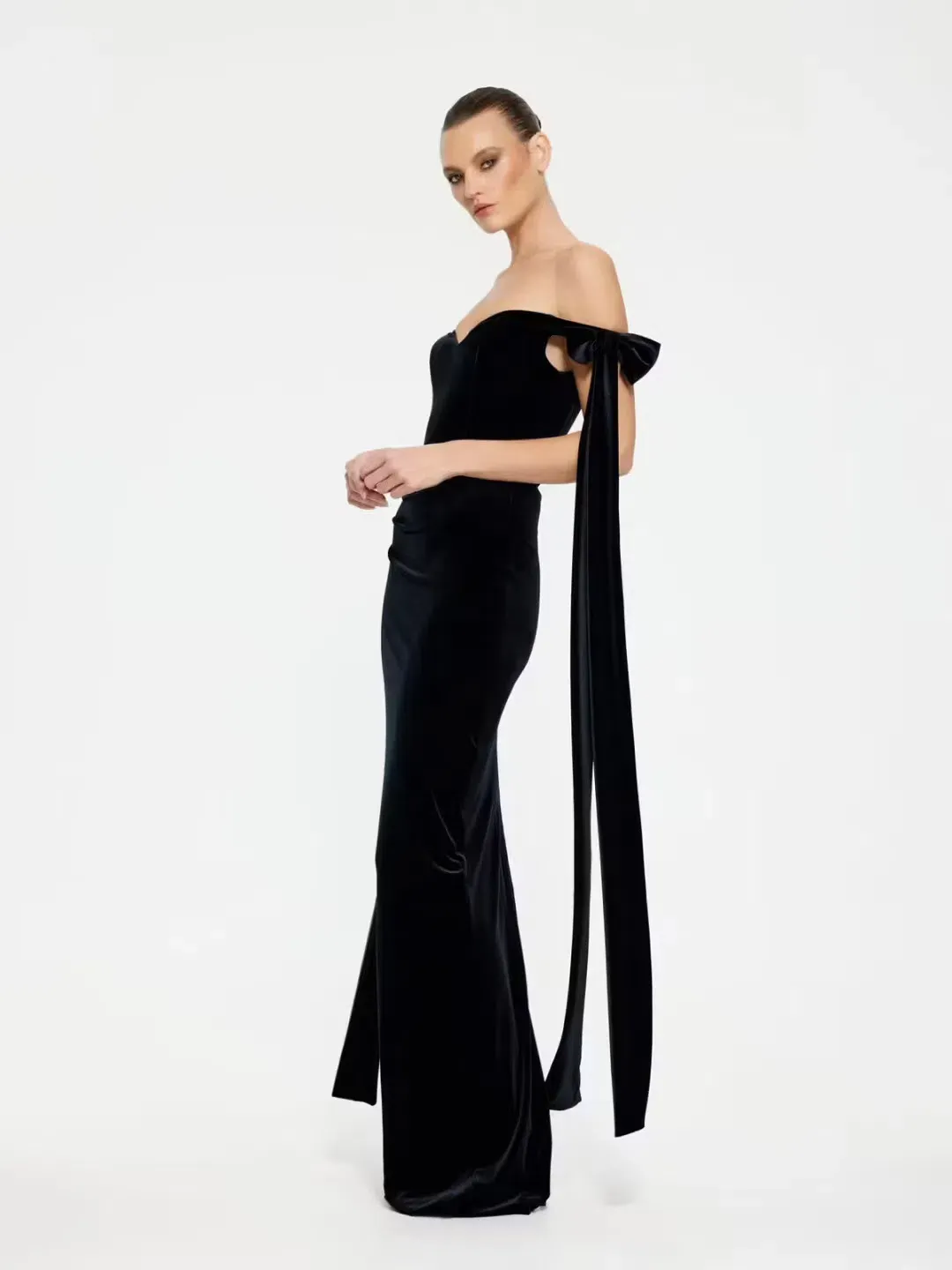 Effie Kats Ginger Gown in Black Velvet Size 10  for rent on The Volte - main image