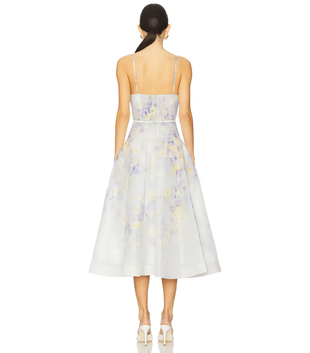 Zimmermann Crush Twist Front Midi Dress Lilac Floral Size AU 10 for rent on The Volte - main image