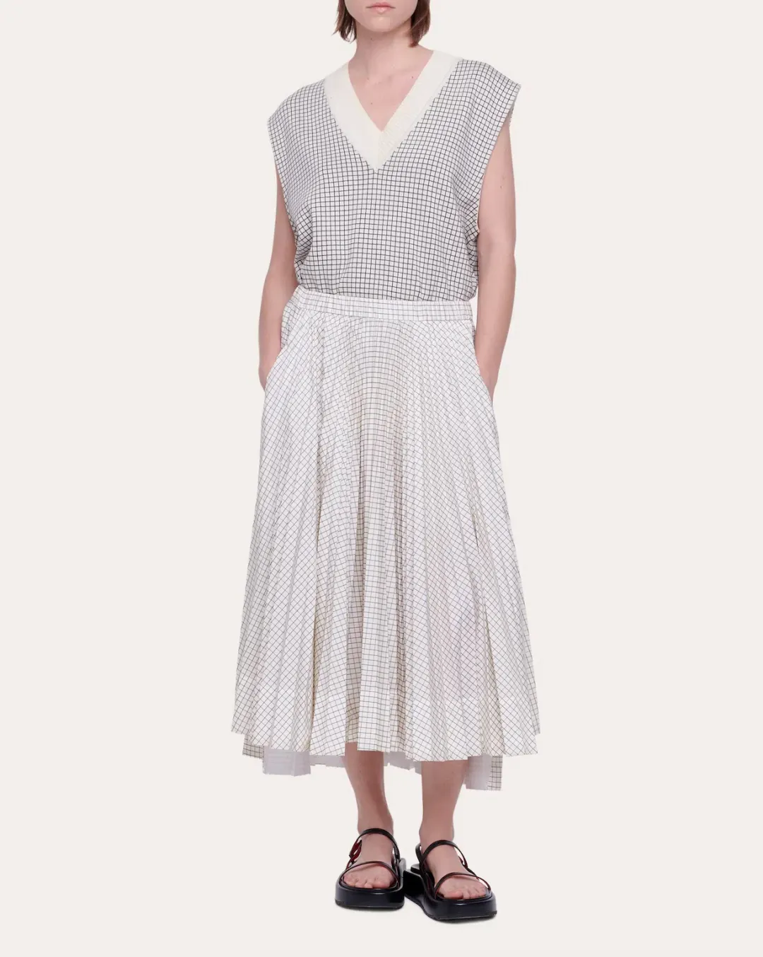 Plan C Pleated Skirt in Cream Print Size FR 42 / AU 14 for rent on The Volte - main image