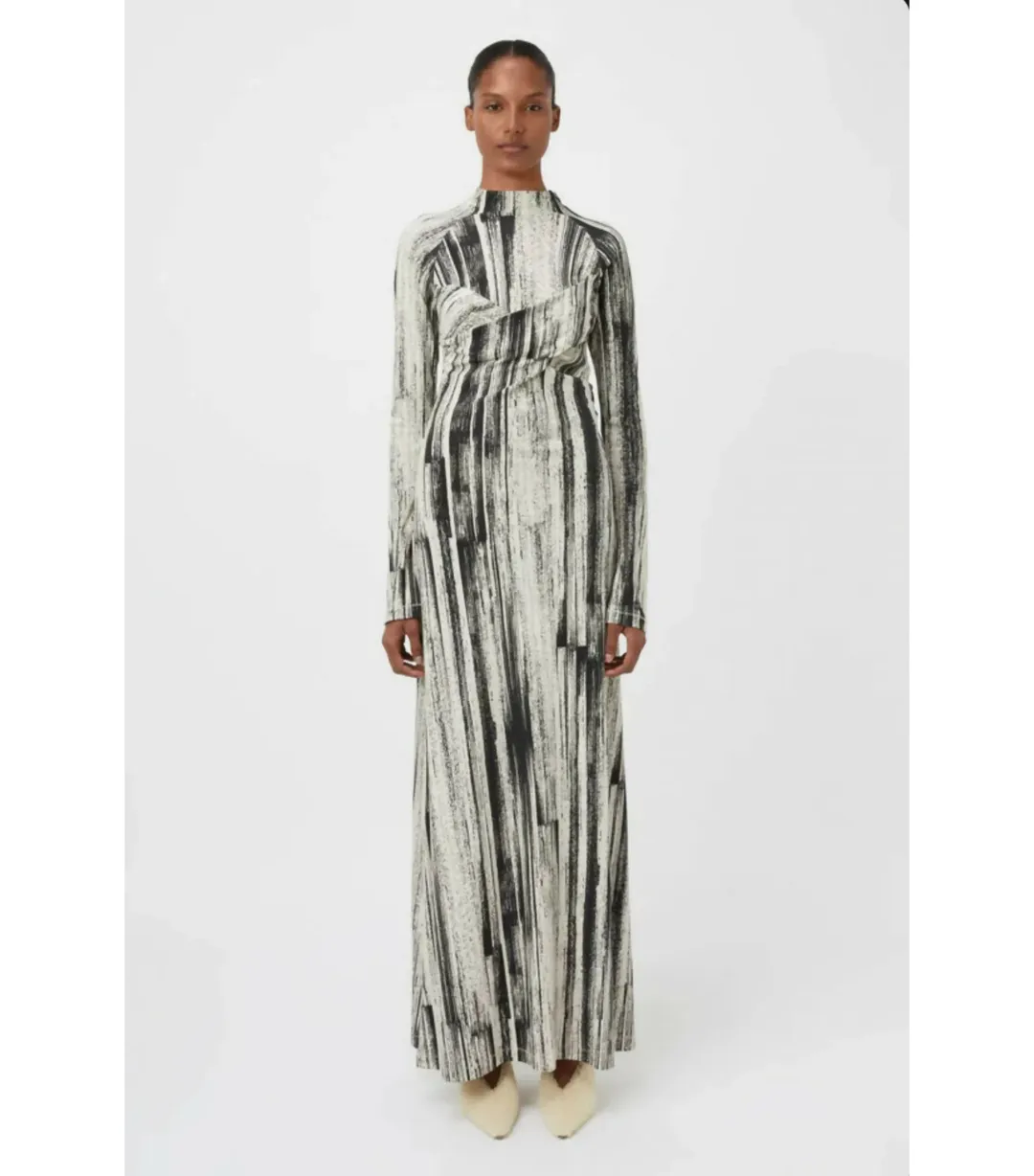 Camilla and Marc Arch Long Sleeve Midi Dress in Black Print Size AU 8 for rent on The Volte - main image