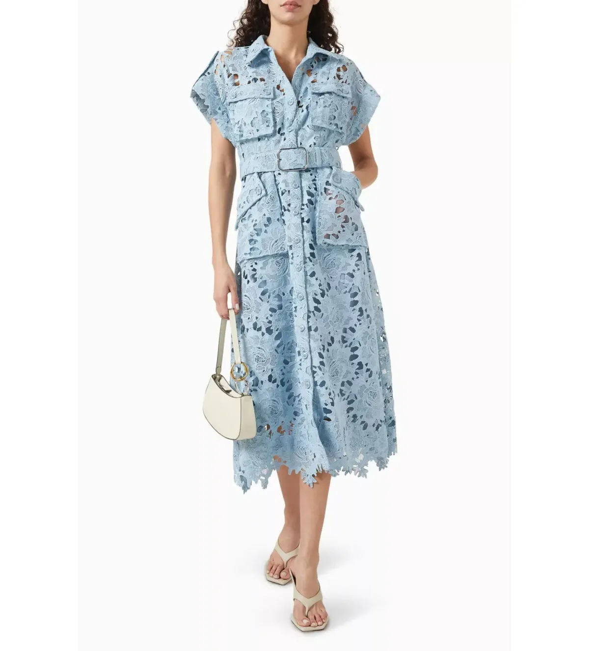 Leo Lin Lace Pocket Shirt Midi Dress Powder Blue Size AU 10 - Image 1