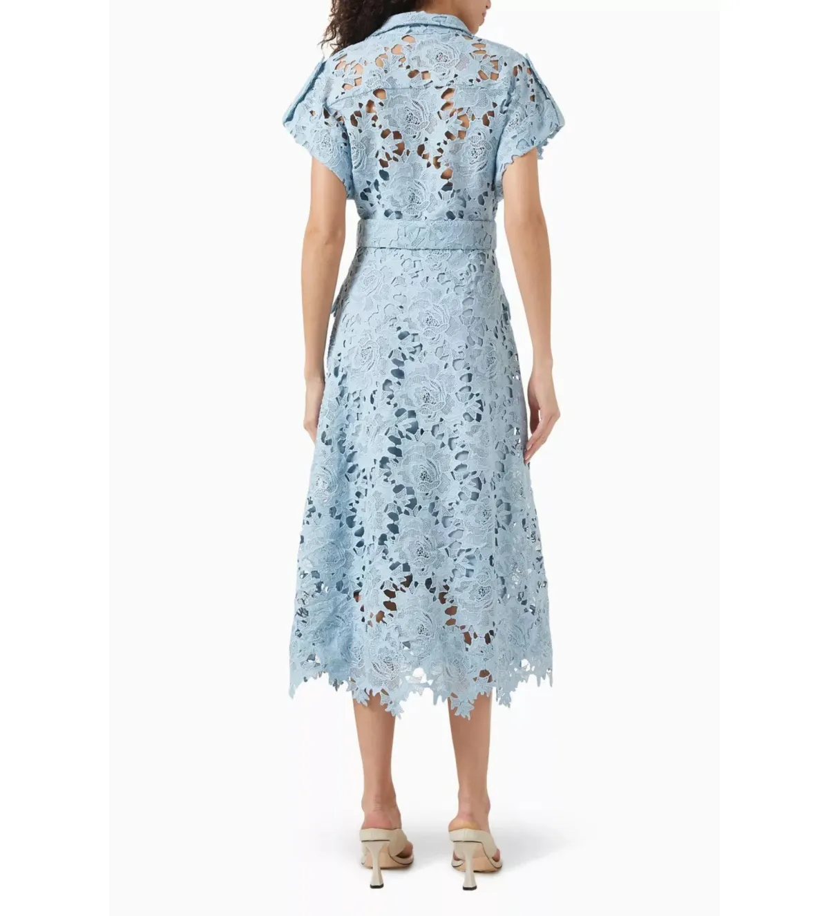 Leo Lin Lace Pocket Shirt Midi Dress Powder Blue Size AU 10 - Image 4