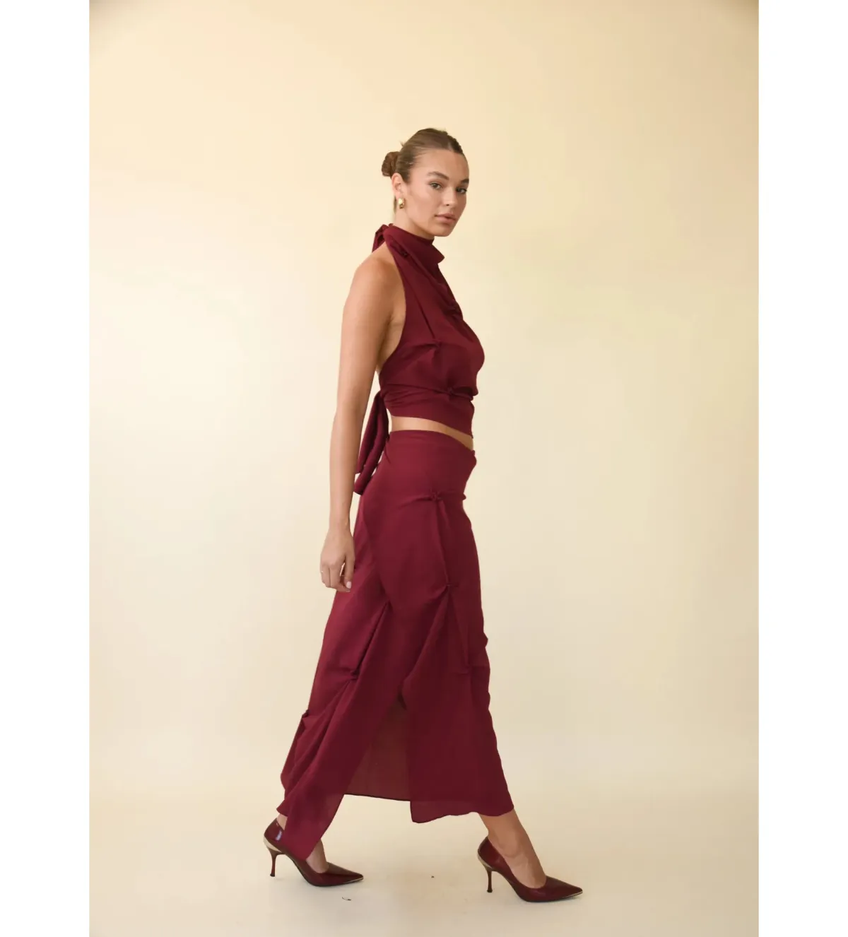 Koster Kulture Marbella Halter Top and Midi Skirt Set Wine Size M/AU 10 - Image 2