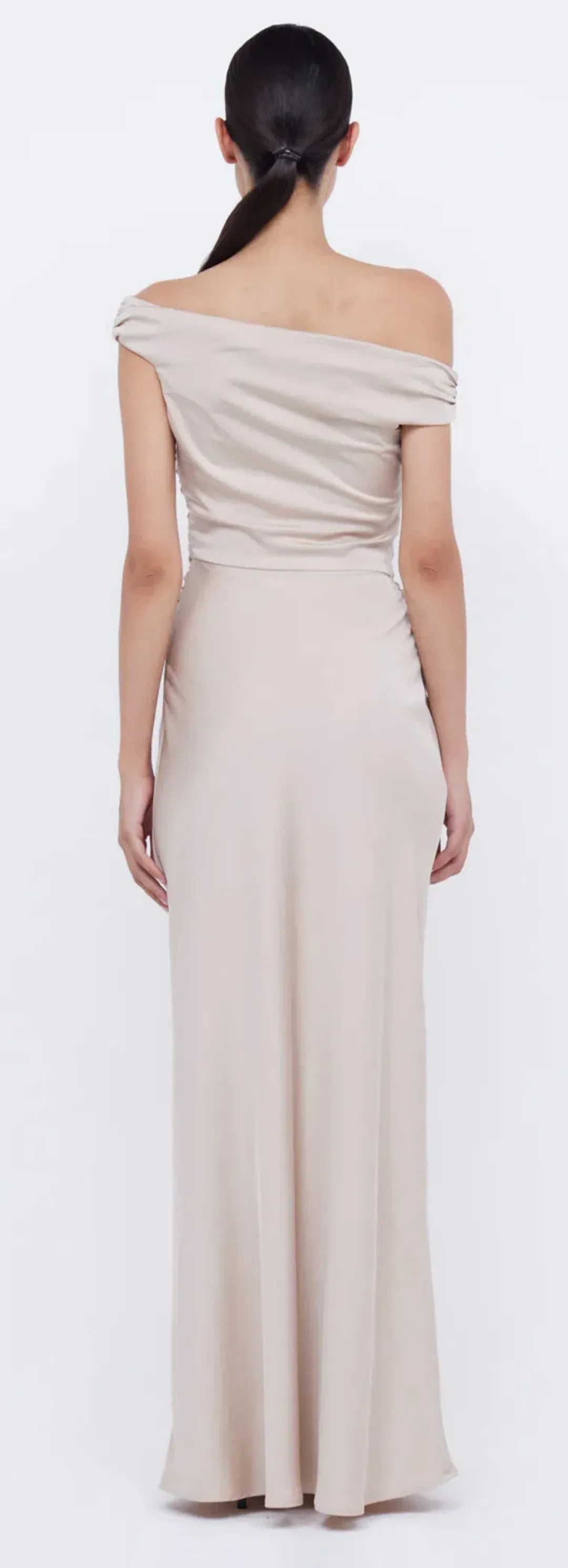 Bec & Bridge Eternity Off Shoulder Maxi dress in Sand Size AU 12 for rent on The Volte - main image