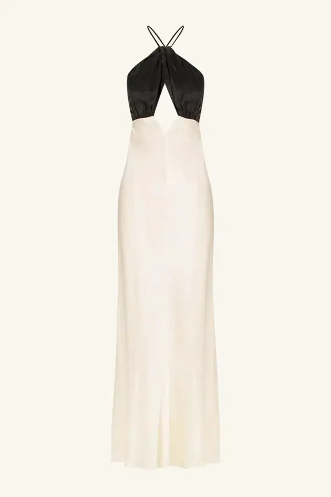Shona Joy Lino Cross Back Halter Maxi Dress Cream Black Size 6 for rent on The Volte - main image
