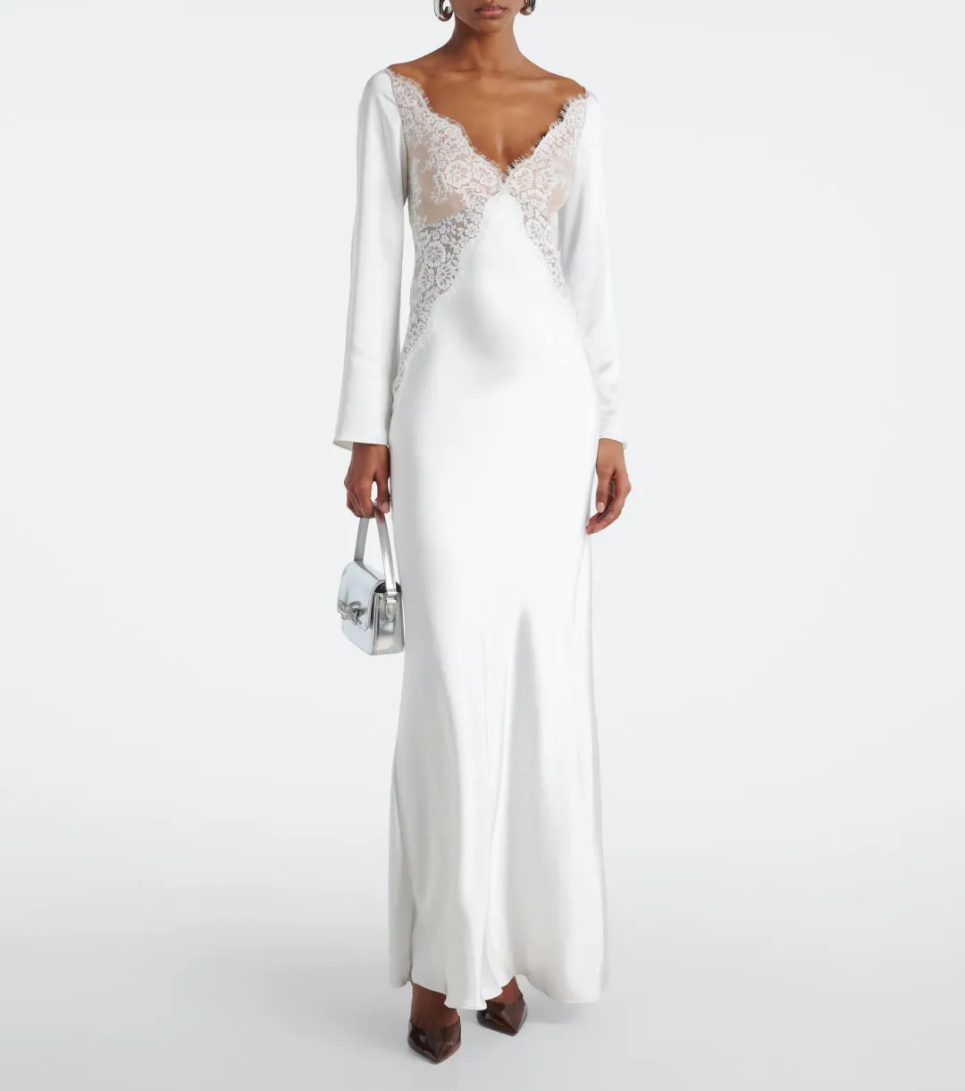 Self-Portrait x Christopher Kane Lace Trimmed Satin Gown White Size 10 for rent on The Volte - main image