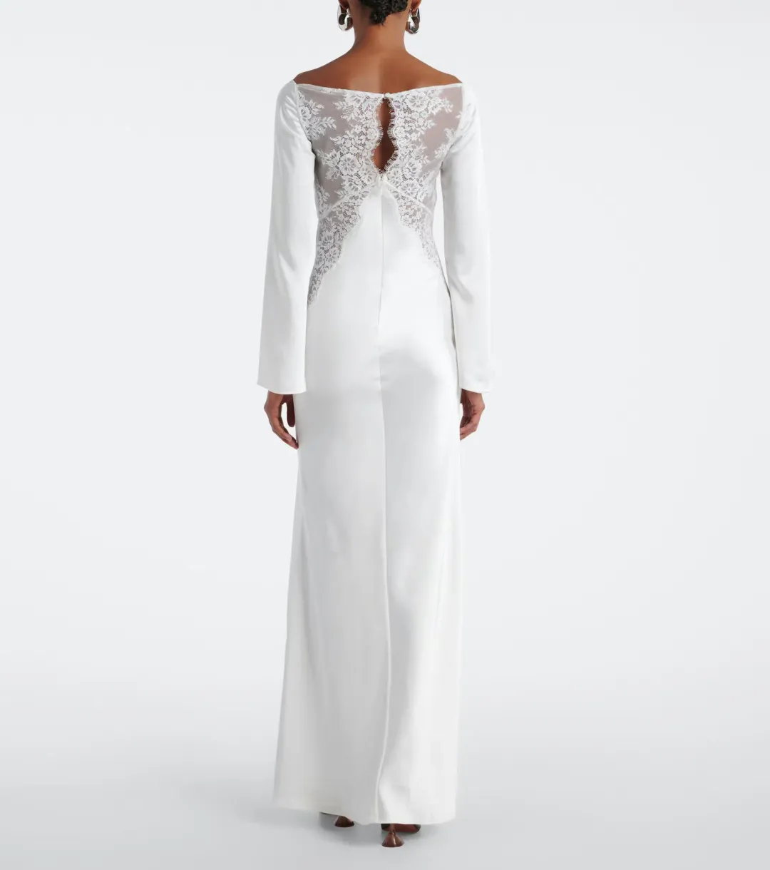 Self-Portrait x Christopher Kane Lace Trimmed Satin Gown White Size 10 for rent on The Volte - main image