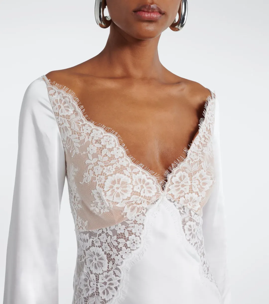 Self-Portrait x Christopher Kane Lace Trimmed Satin Gown White Size 10 for rent on The Volte - main image