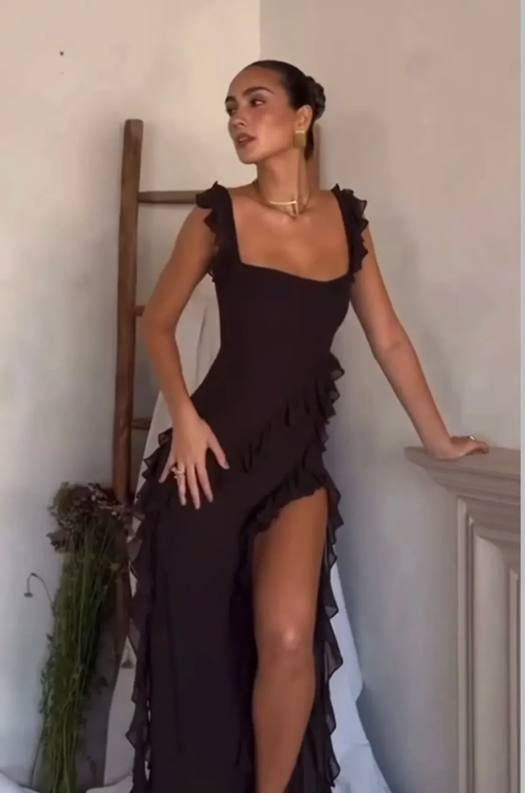 House of CB Ariela Espresso Ruffle Maxi Size AU 10 for rent on The Volte - main image