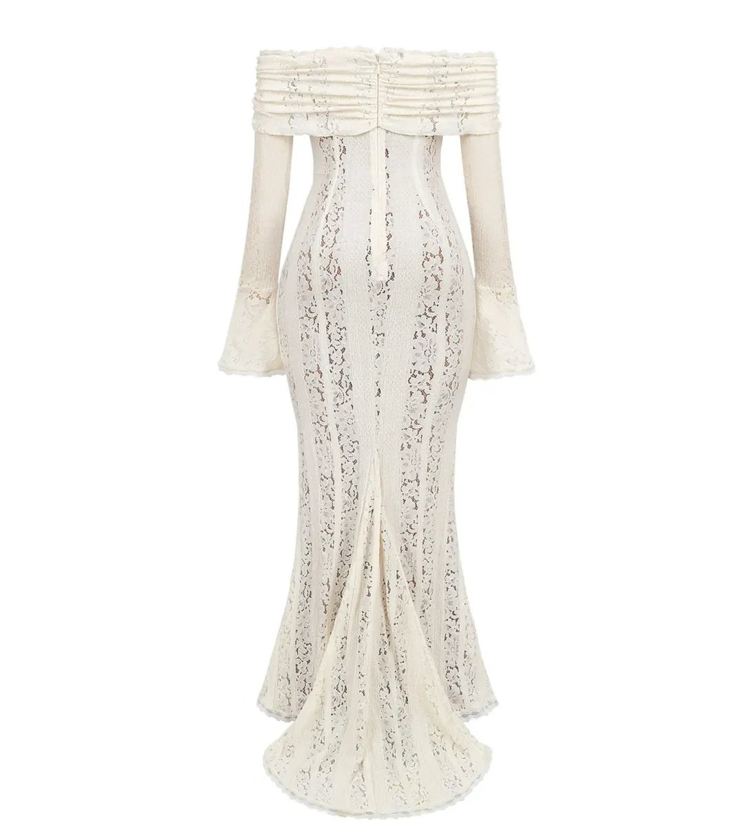 House of CB Belle Vintage Cream Floral Lace Off Shoulder Maxi Dress - Size L / AU 8-10 for rent on The Volte - main image