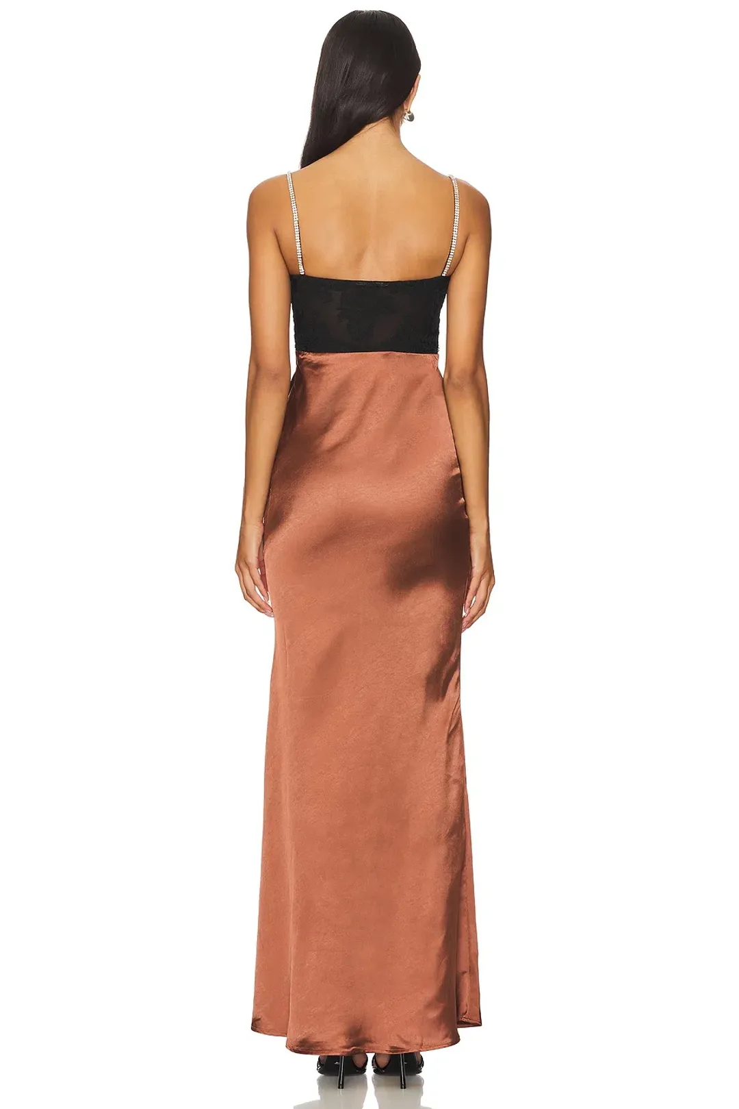 Self-Portrait Satin Diamante Maxi Dress Brown Size 8 for rent on The Volte - main image