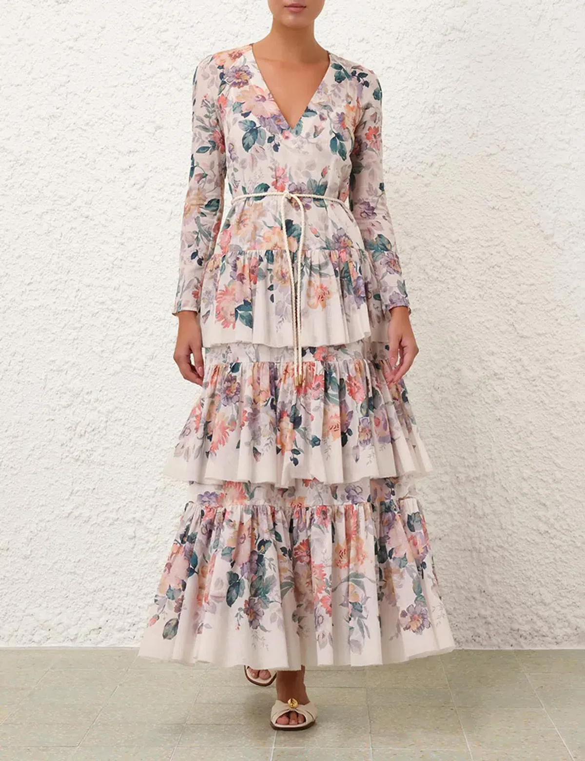 Zimmermann Acacia Tiered Maxi Dress Cream Multi Floral Size 14 - Image 2