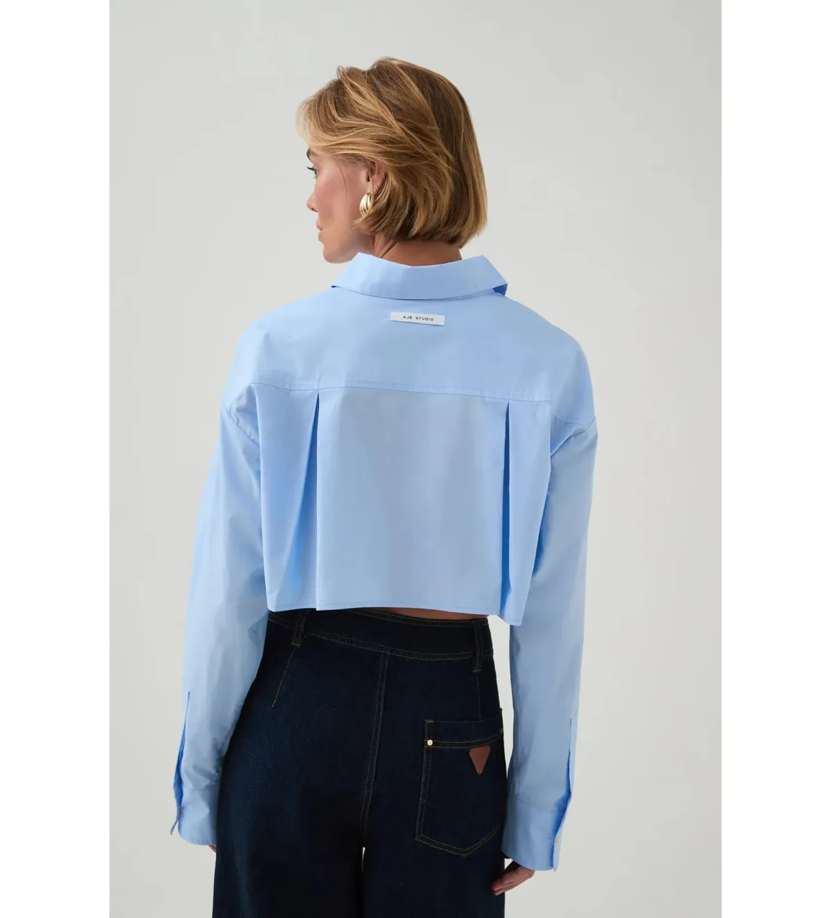 Aje Havana Cropped Shirt Cornflower Blue Size 12 - Image 4