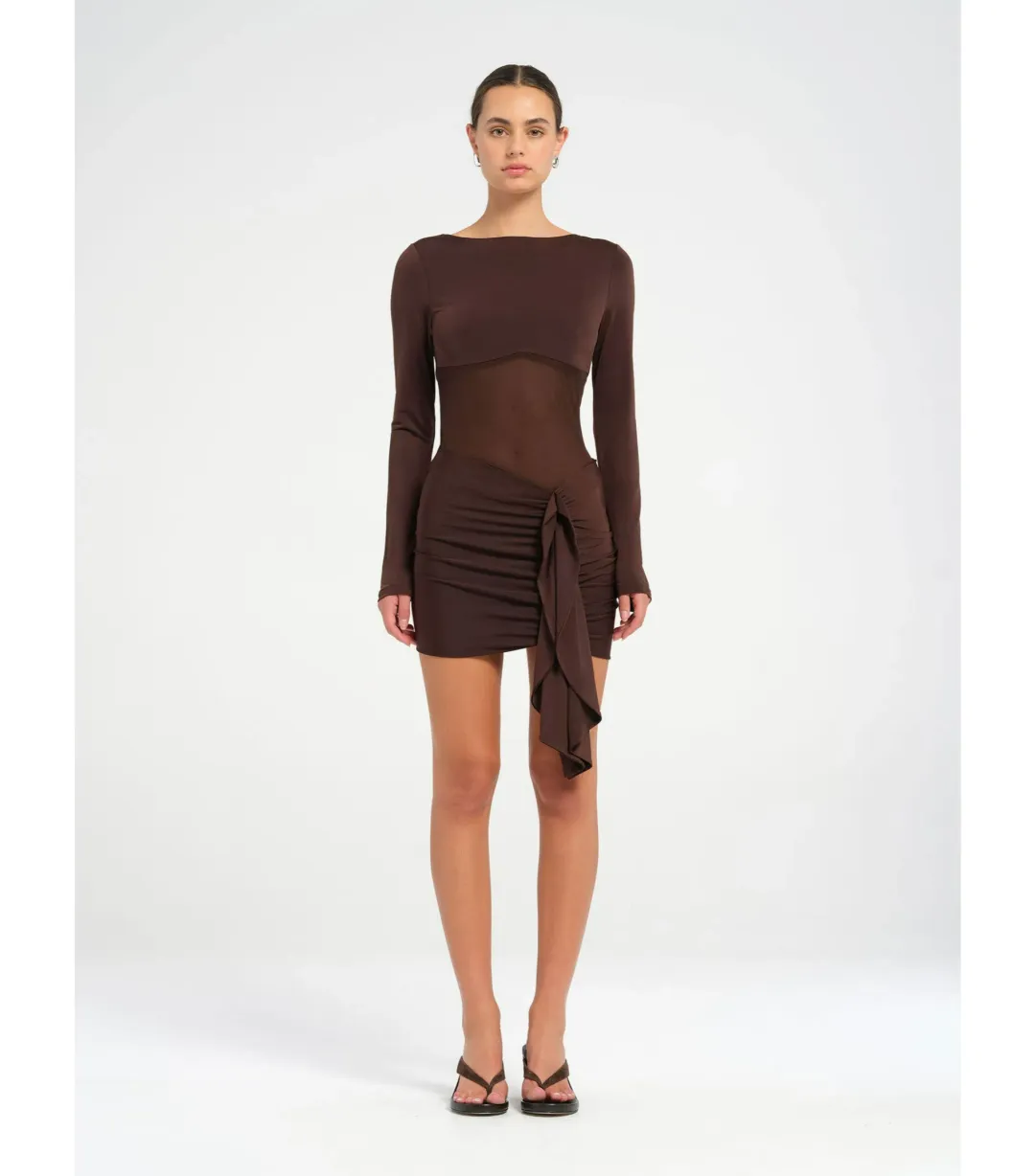 Benni Juni Mini Dress in Chocolate Size AU 8 for rent on The Volte - main image