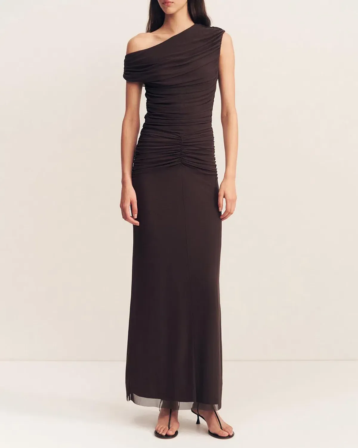 Shona Joy Mira Off Shoulder Maxi Dress Chocolate Brown Size 6 - Image 1