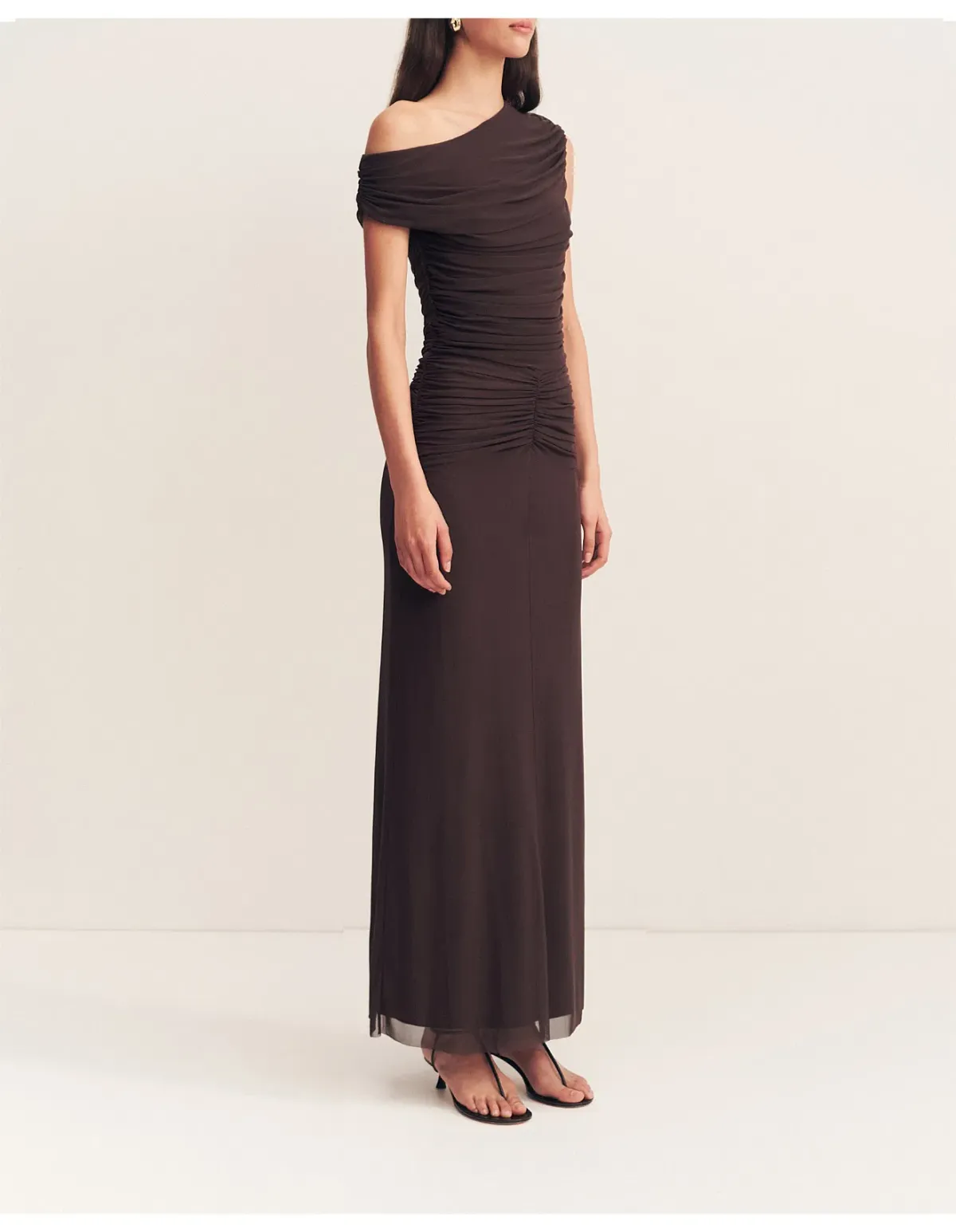 Shona Joy Mira Off Shoulder Maxi Dress Chocolate Brown Size 6 - Image 2