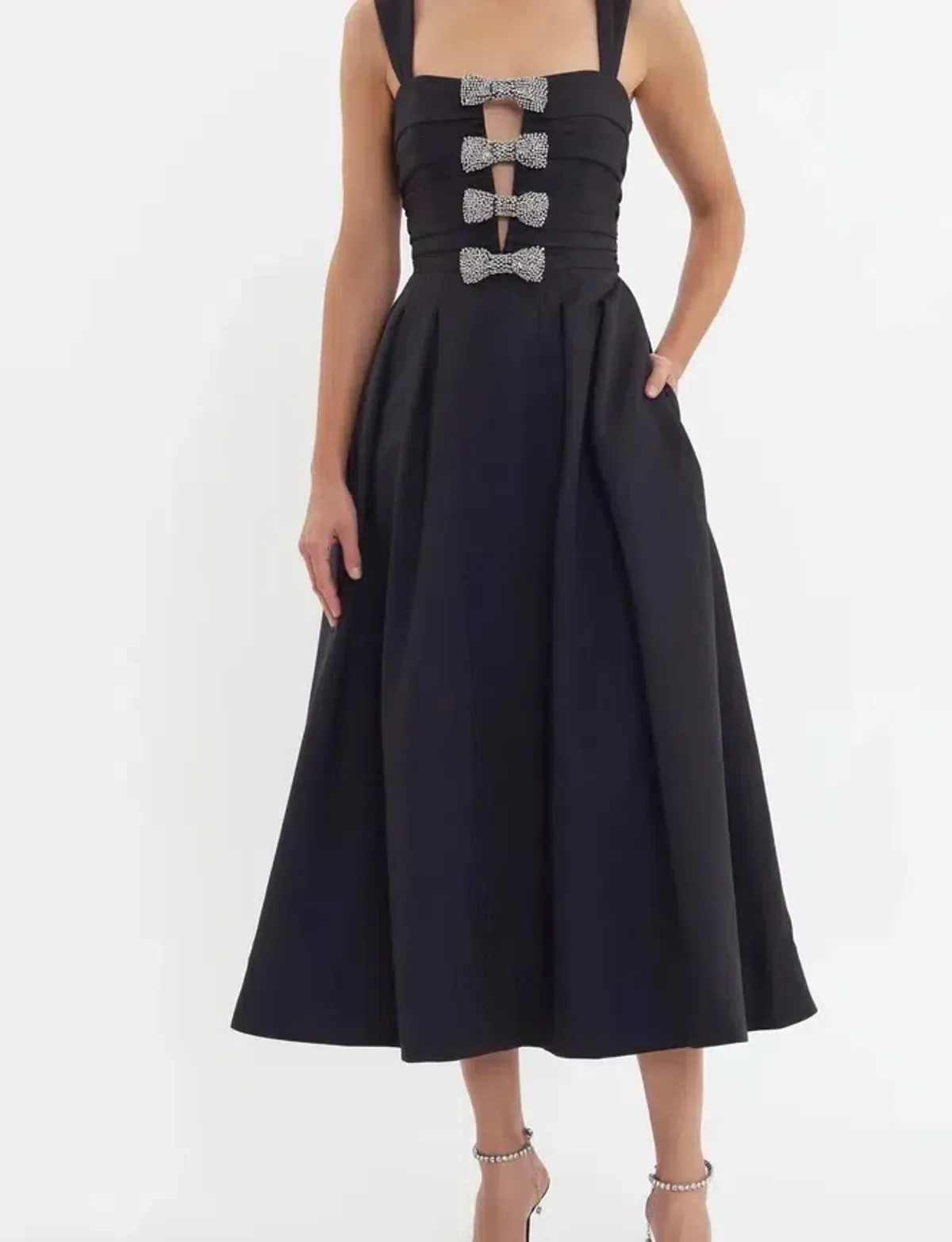 Rebecca Vallance Luiza Strap Midi Dress Black Size 8 - Image 1