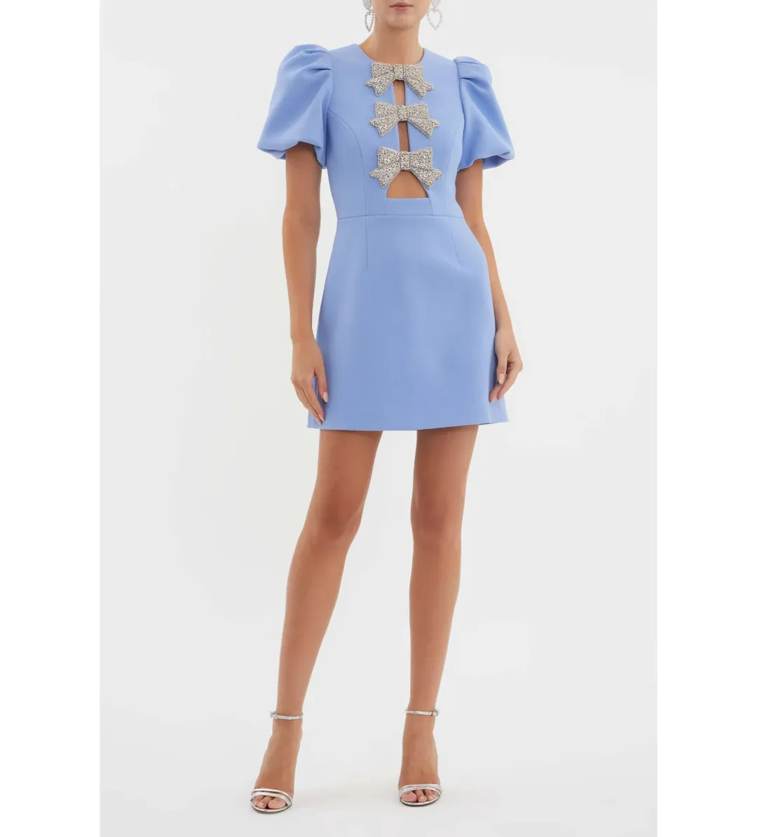 Rebecca Valance Juliana Puff Sleeve Mini Dress in Blue Size AU 4 for rent on The Volte - main image