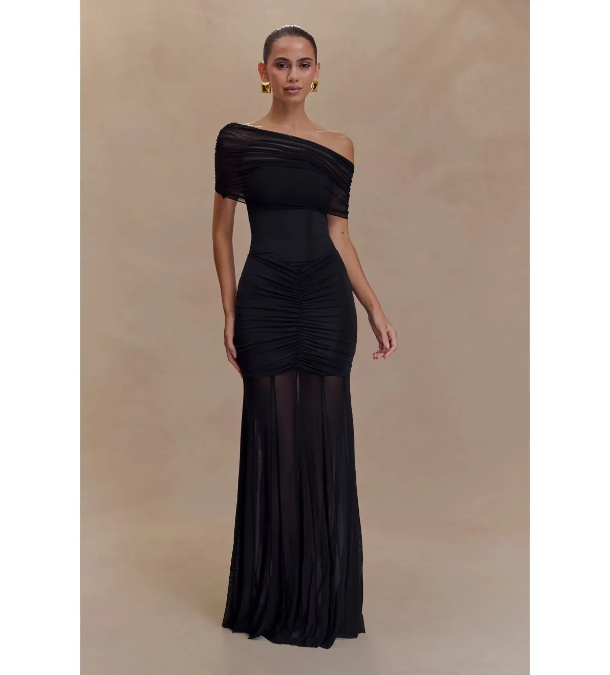 Meshki Caspian Slink Mesh Off Shoulder Maxi Dress Black Size 8 - Image 2