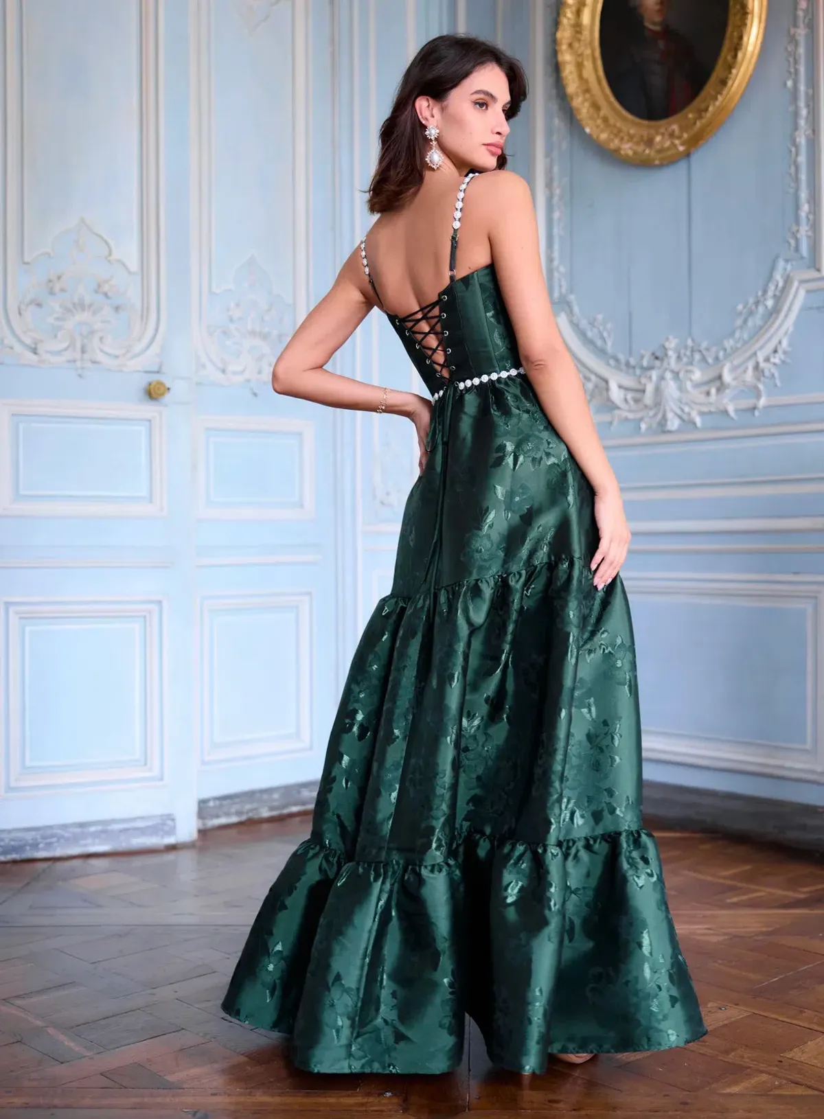 V Chapman Lucetta Dress in Emerald Baroque Floral Size 8 - Image 2