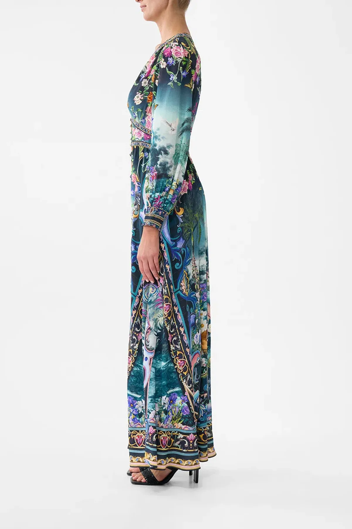 Camilla Basked In Baroque Button Maxi Dress With Shaped Waistband Multi Size 14/L - Image 3