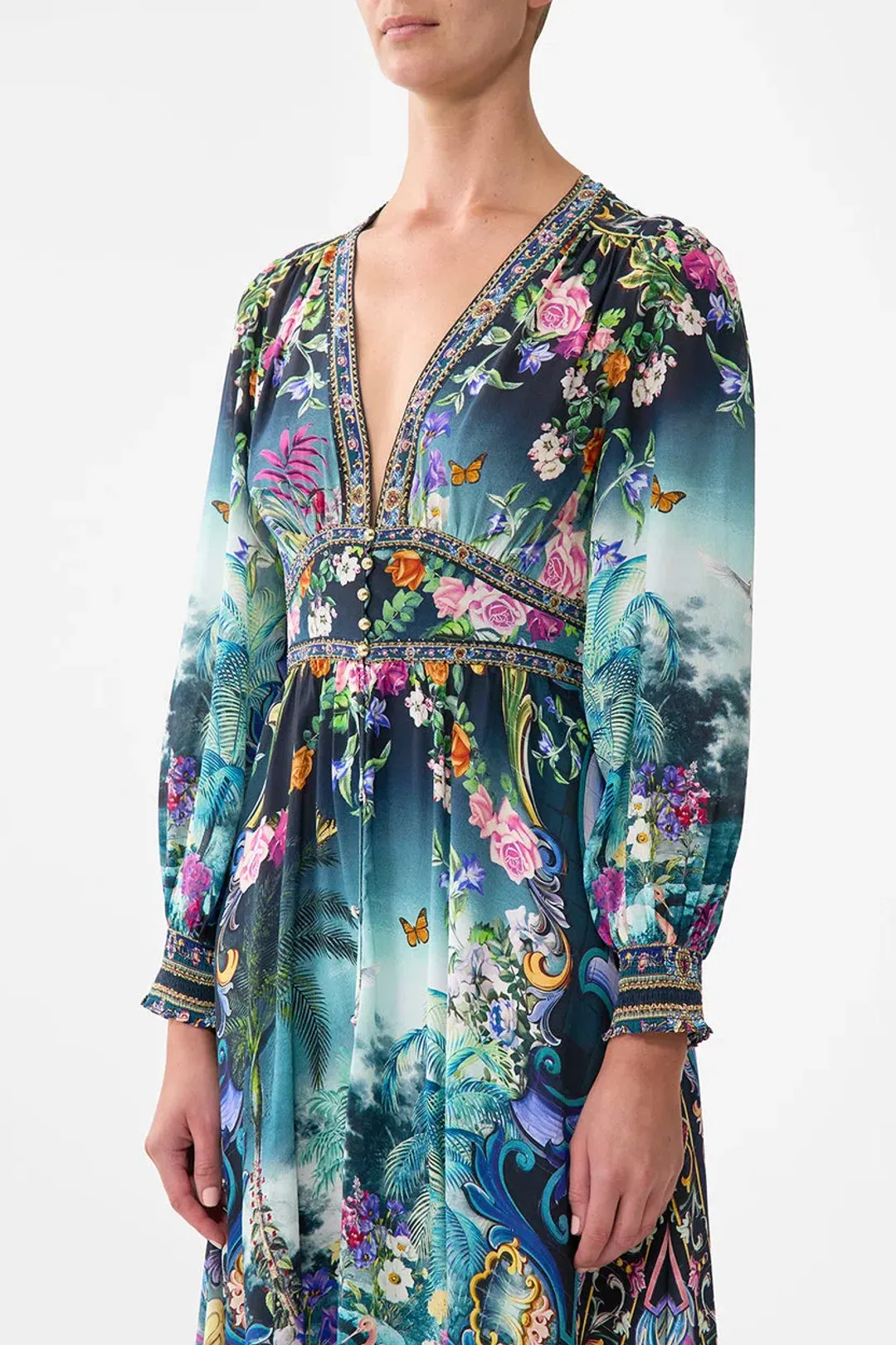 Camilla Basked In Baroque Button Maxi Dress With Shaped Waistband Multi Size 14/L for rent on The Volte - main image