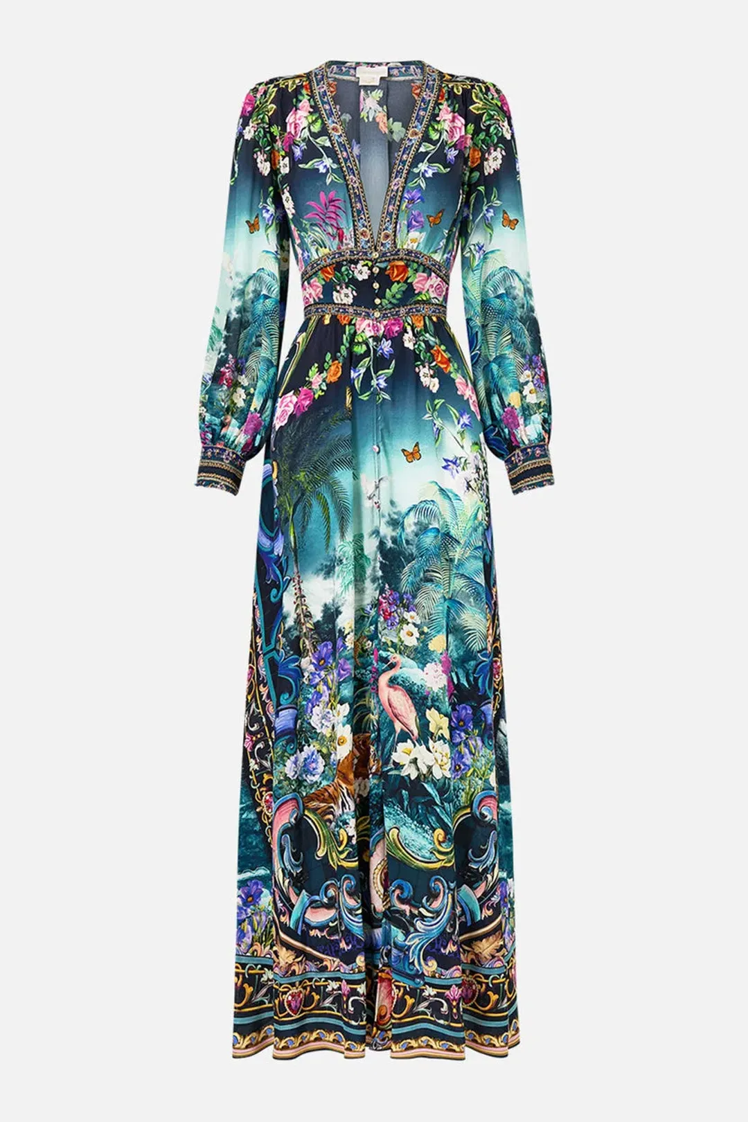 Camilla Basked In Baroque Button Maxi Dress With Shaped Waistband Multi Size 14/L for rent on The Volte - main image