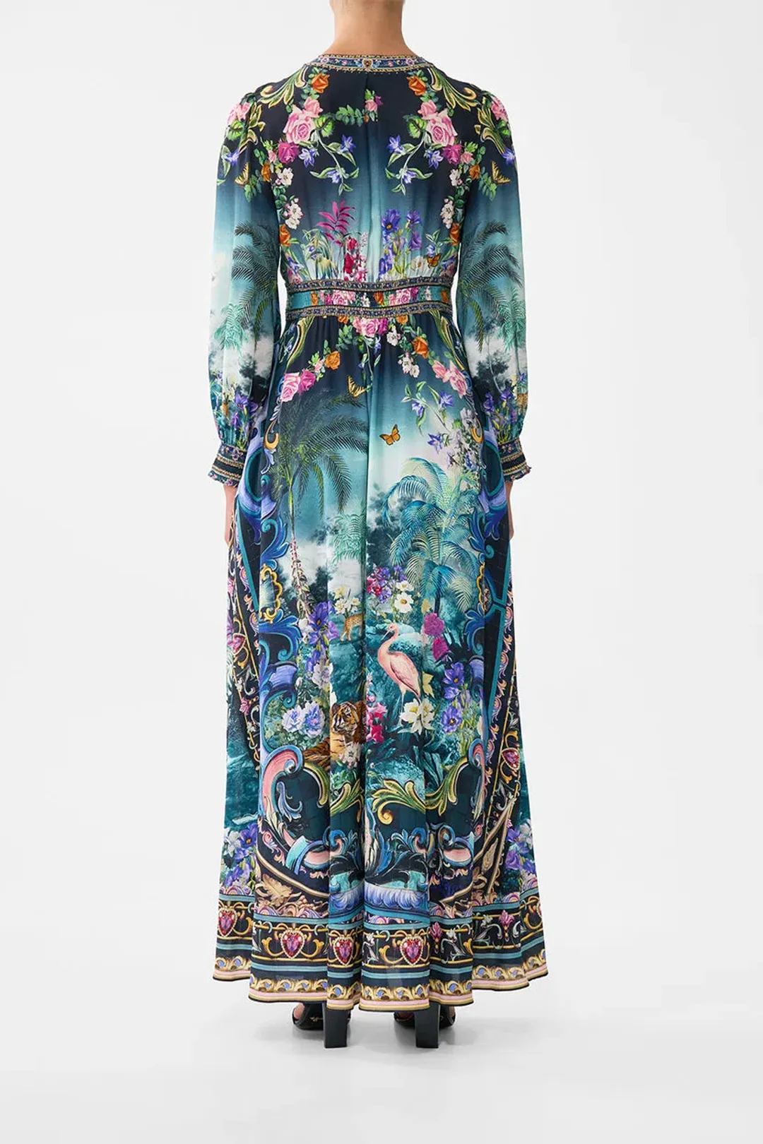 Camilla Basked In Baroque Button Maxi Dress With Shaped Waistband Multi Size 14/L for rent on The Volte - main image