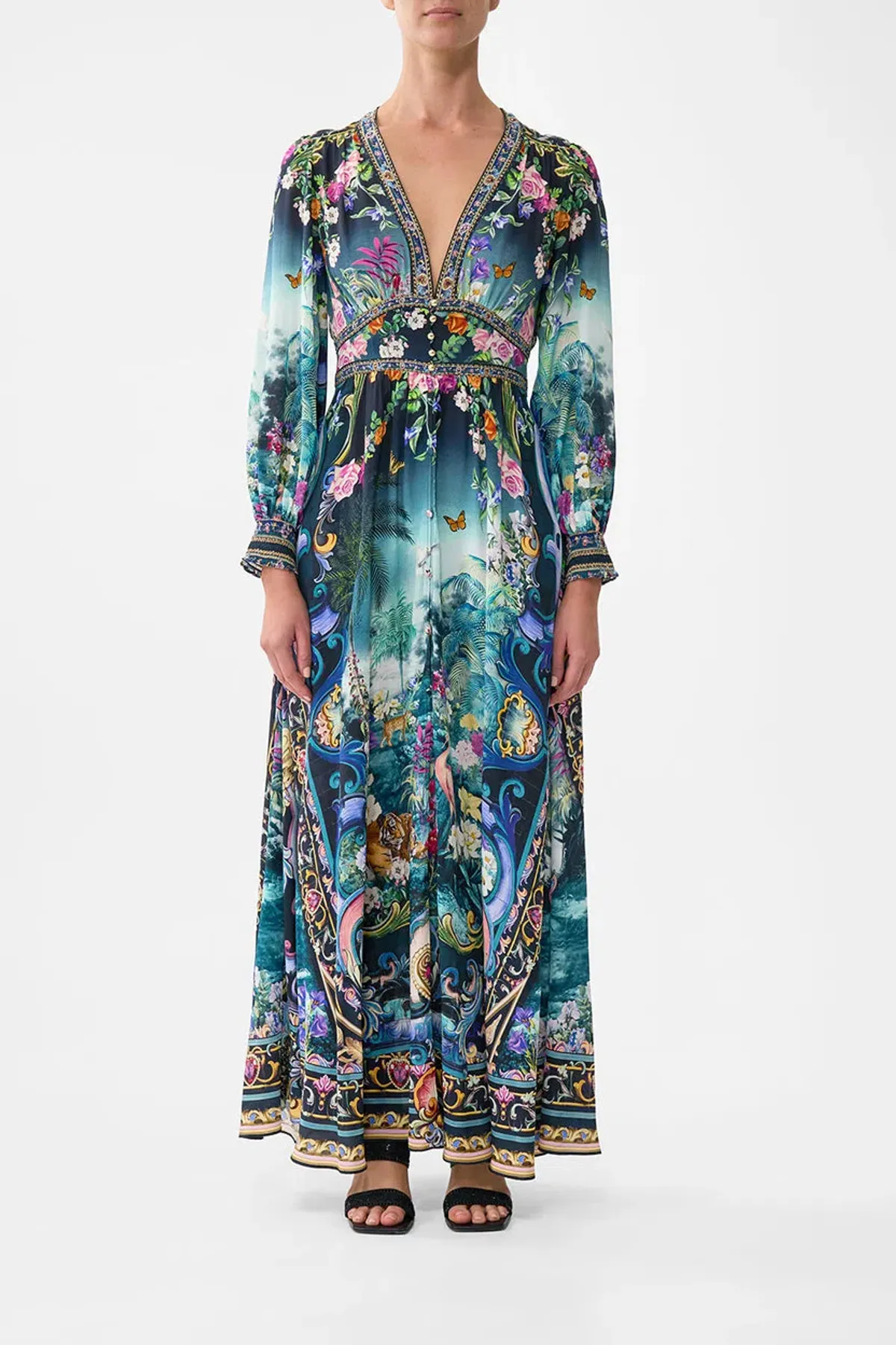 Camilla Basked In Baroque Button Maxi Dress With Shaped Waistband Multi Size 14/L - Image 1