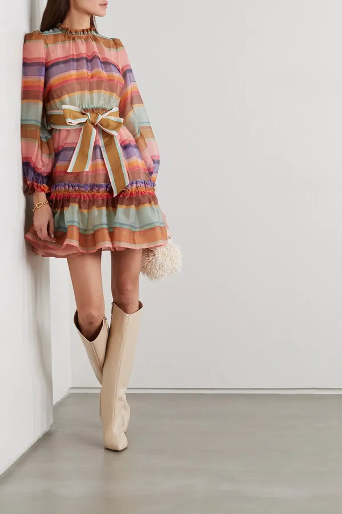 Zimmermann The Lovestruck Belted Striped Silk-Organza Mini Dress Multi Size 0/AU 8 - Image 1