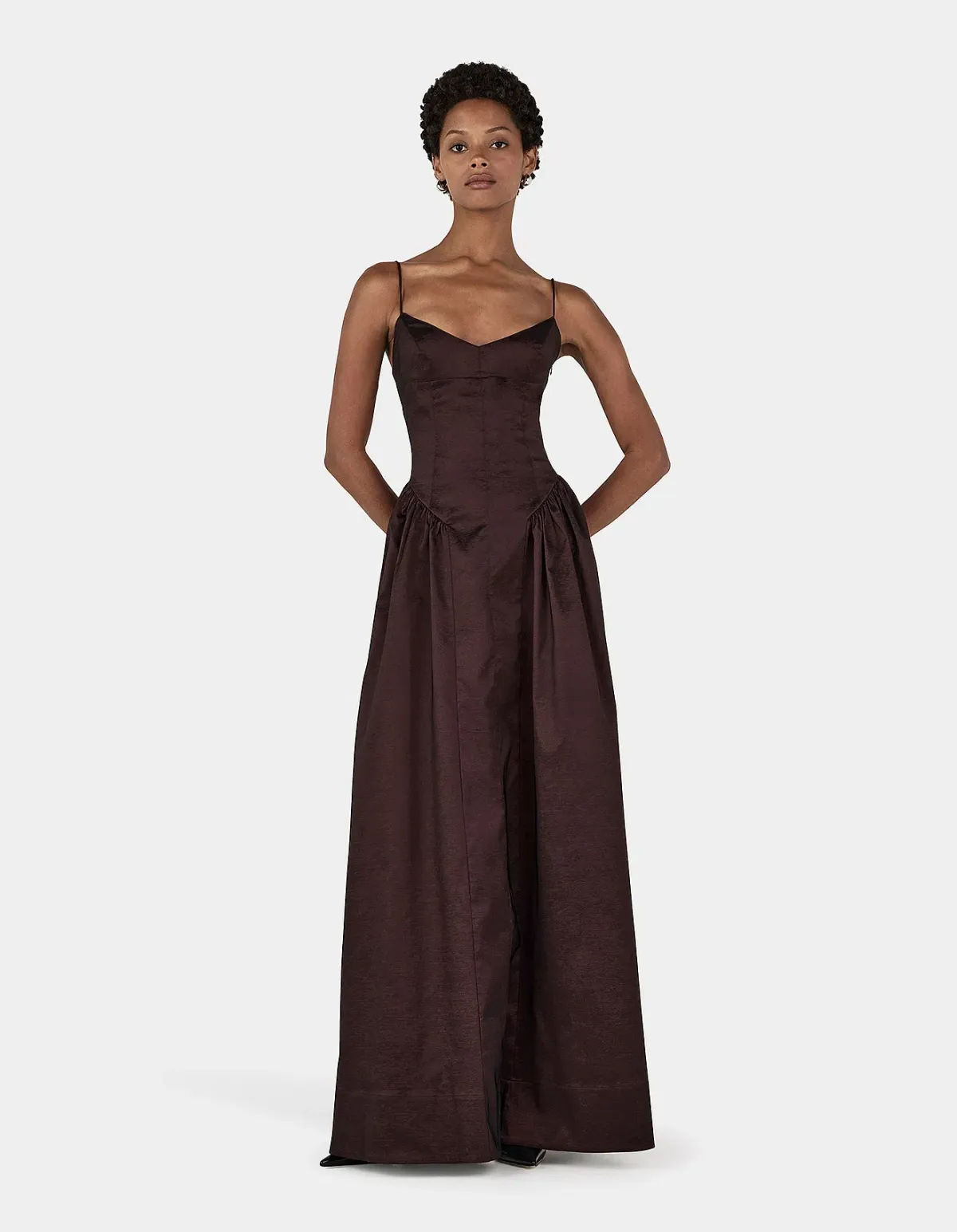 Hansen and Gretel Bellini Taffeta Floor Length Gown in Chocolate Brown Size 6/XS - Image 4