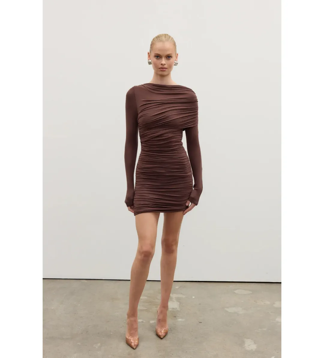 Bayse Kai Mini Dress Chocolate Size XS/AU 6 for rent on The Volte - main image