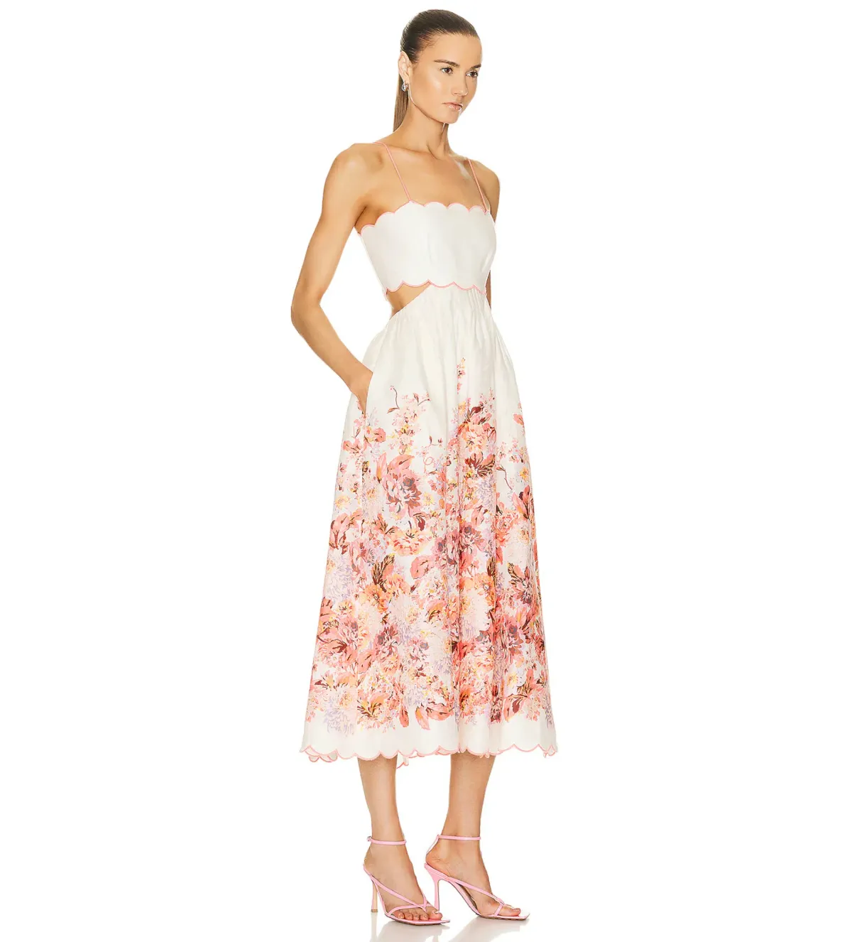 Zimmermann Devi Scallop Midi Dress Cream Floral in Size 3 / AU 14 - Image 2