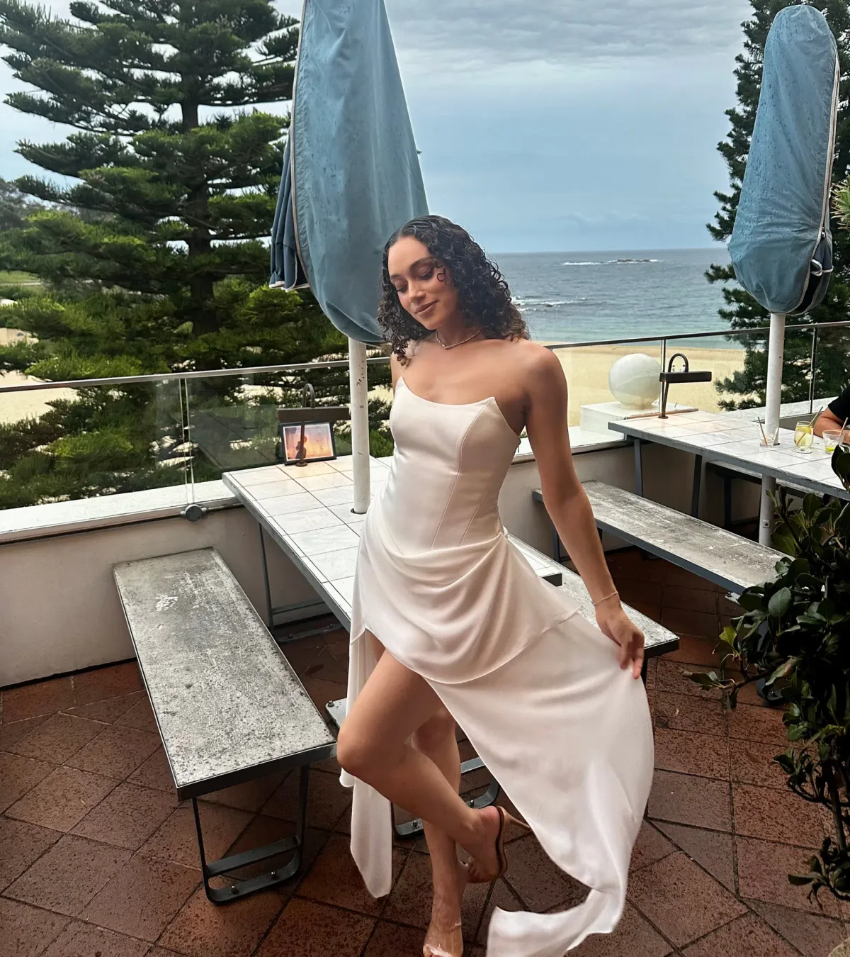 Lunes Paris Mira Bustier Drape MIni Dress White Size 10 - Image 6