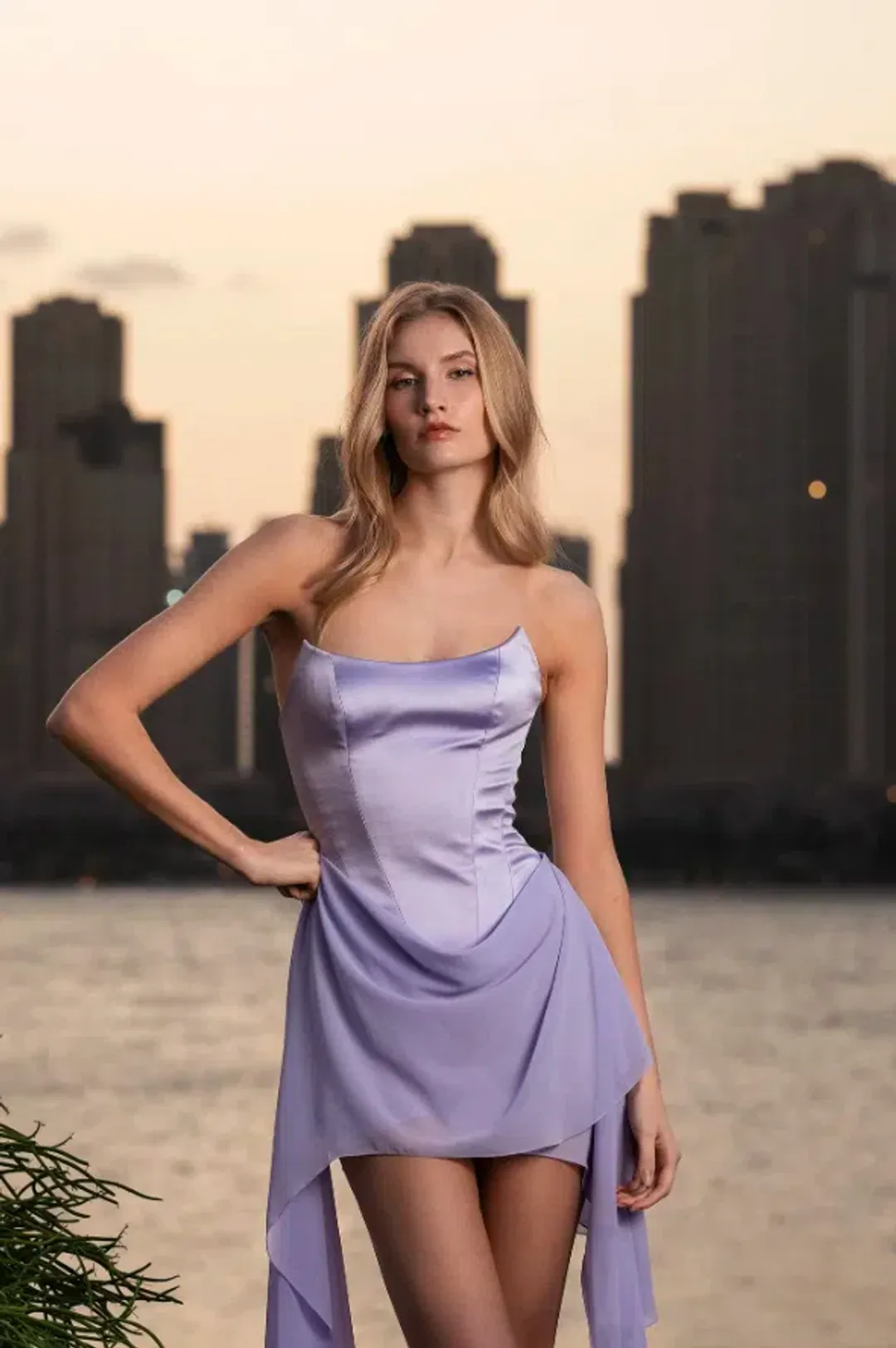 Lunes Paris Mira Bustier Drape MIni Dress White Size 10 for rent on The Volte - main image