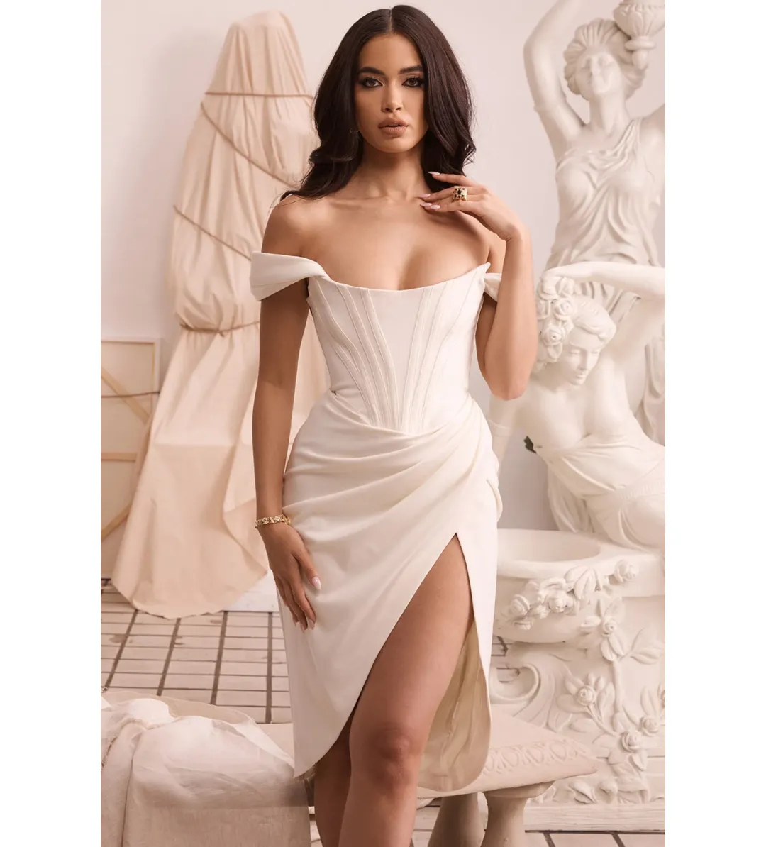 House Of CB Loretta Midi Dress Ivory Size 8/XS for rent on The Volte - main image